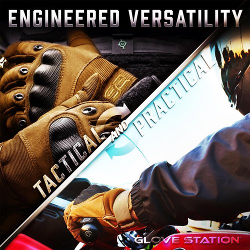 Glove Station Touchscreen Gloves for Men - Hard Knuckle Protection for Motorcycle, Airsoft & Outdoor Work | Tan, Medium