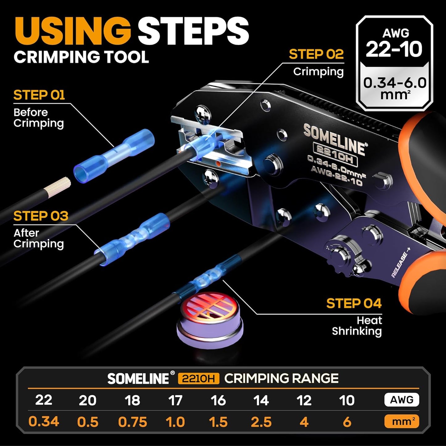 Heat Shrink Connector Crimp Tool Kit - 48 Sizes (22-10 AWG) Marine Grade Wire Connectors & Pliers