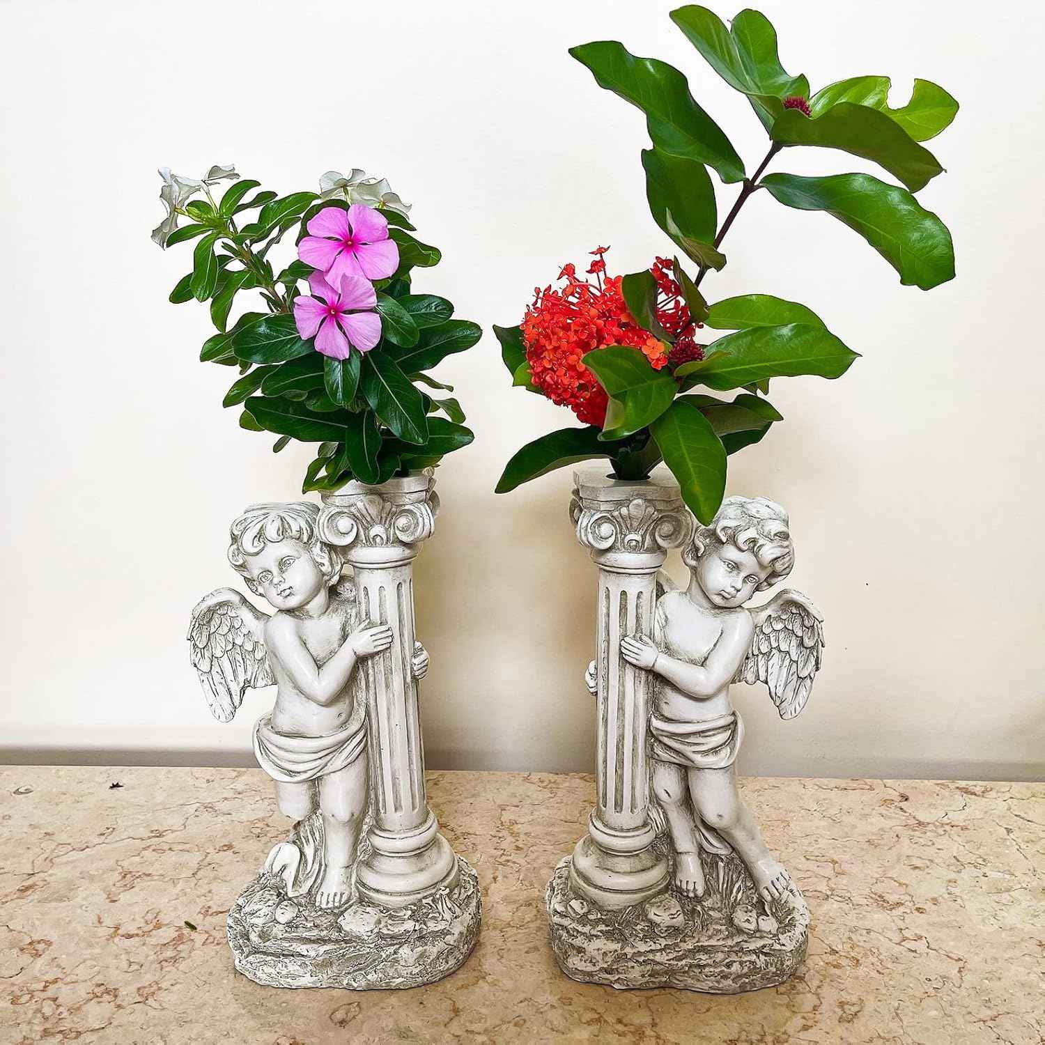 19.7-Inch Solar Angel Statue with Roma Pillar - Outdoor Garden Decor & Christian Gift