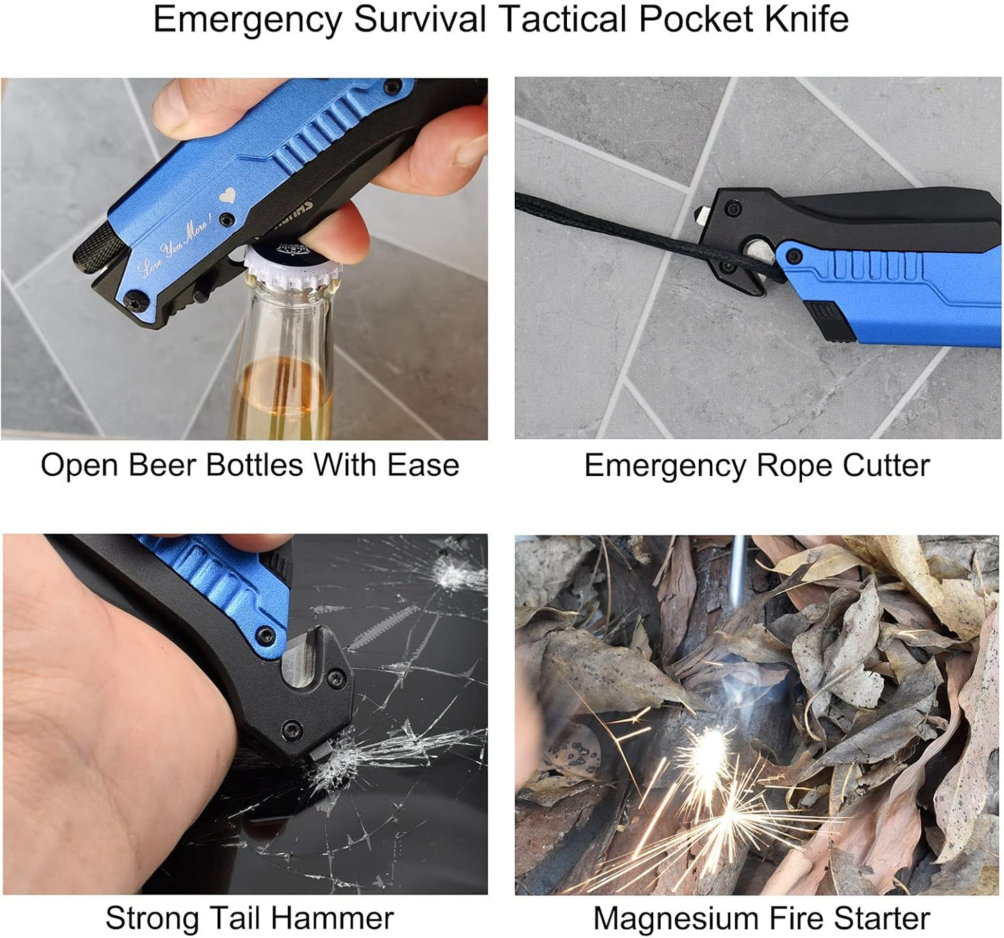 Skiennix Folding Pocket Knife - Multi-Function Emergency Tool with LED Light & Fire Starter | Blue