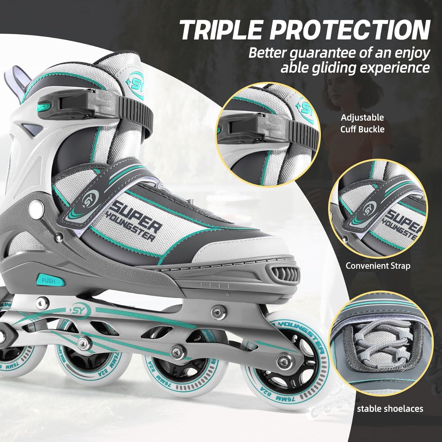 Super Youngster Women's Adjustable Inline Skates - Comfortable Roller Blades for Adults
