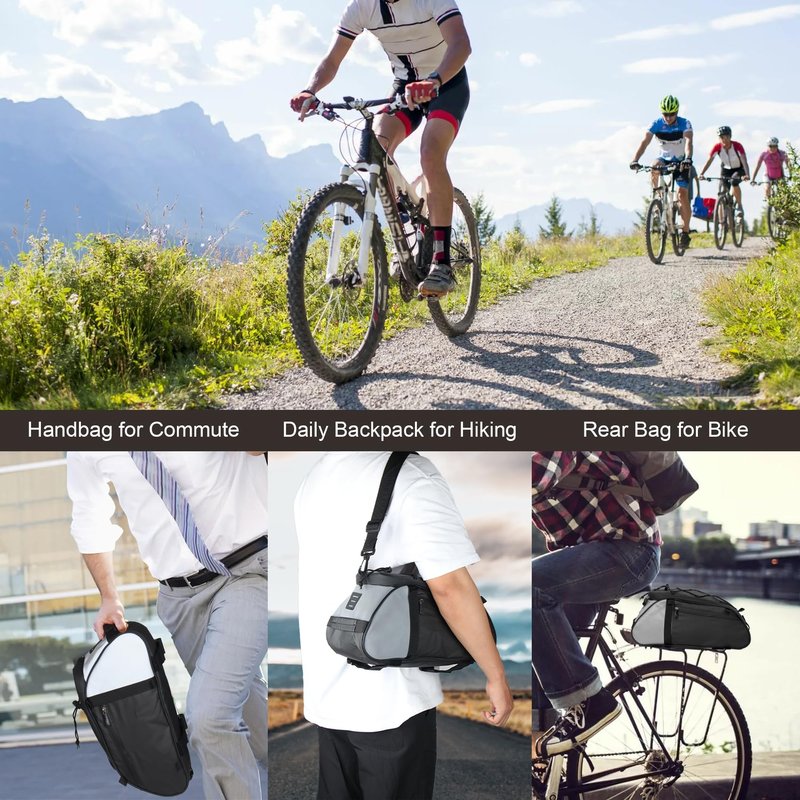 Dreamoon Waterproof Bike Rear Rack Bag, 10L Large Capacity Bicycle Trunk Bag, Reflective Cycling Saddle Panniers with Shoulder Strap, Bike Backseat Bag for Commuter & Outdoor Travel