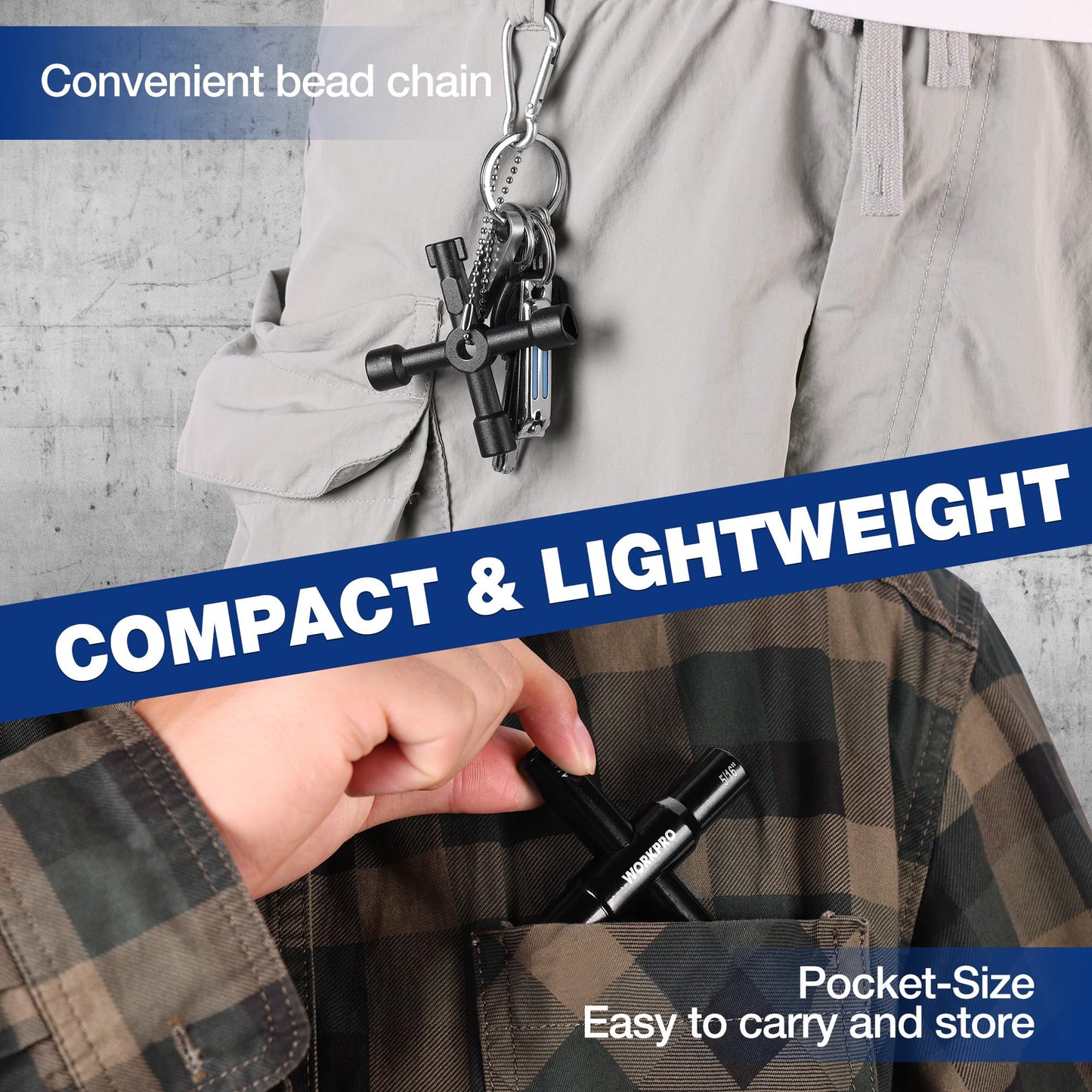 WORKPRO 2PC 4 Way Water Key Wrench, 40Cr Universal Utility Sillcock Key and Multifunctional Heavy-Duty Water Valve Key Tool for Faucet, Spigot, Electric Meter & Cabinet, 1/4", 9/32", 5/16", 11/32"