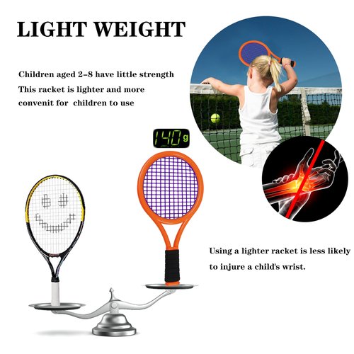 Nileatry Kid Tennis Racket with Bag,Plastic Racquet Include 2 Foam Ball,2 Tennis Ball,4 Badminton for Children,Toddler Outdoor/Indoor Sport Play (Dark Orange&Green)