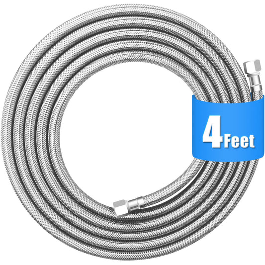 Refrigerator water line - 4 FT Premium Stainless Steel Braided Ice Maker Water Hose,Food grade PEX Inner Tube Fridge Water Line with 1/4" Fittings for Refrigerator Ice Maker