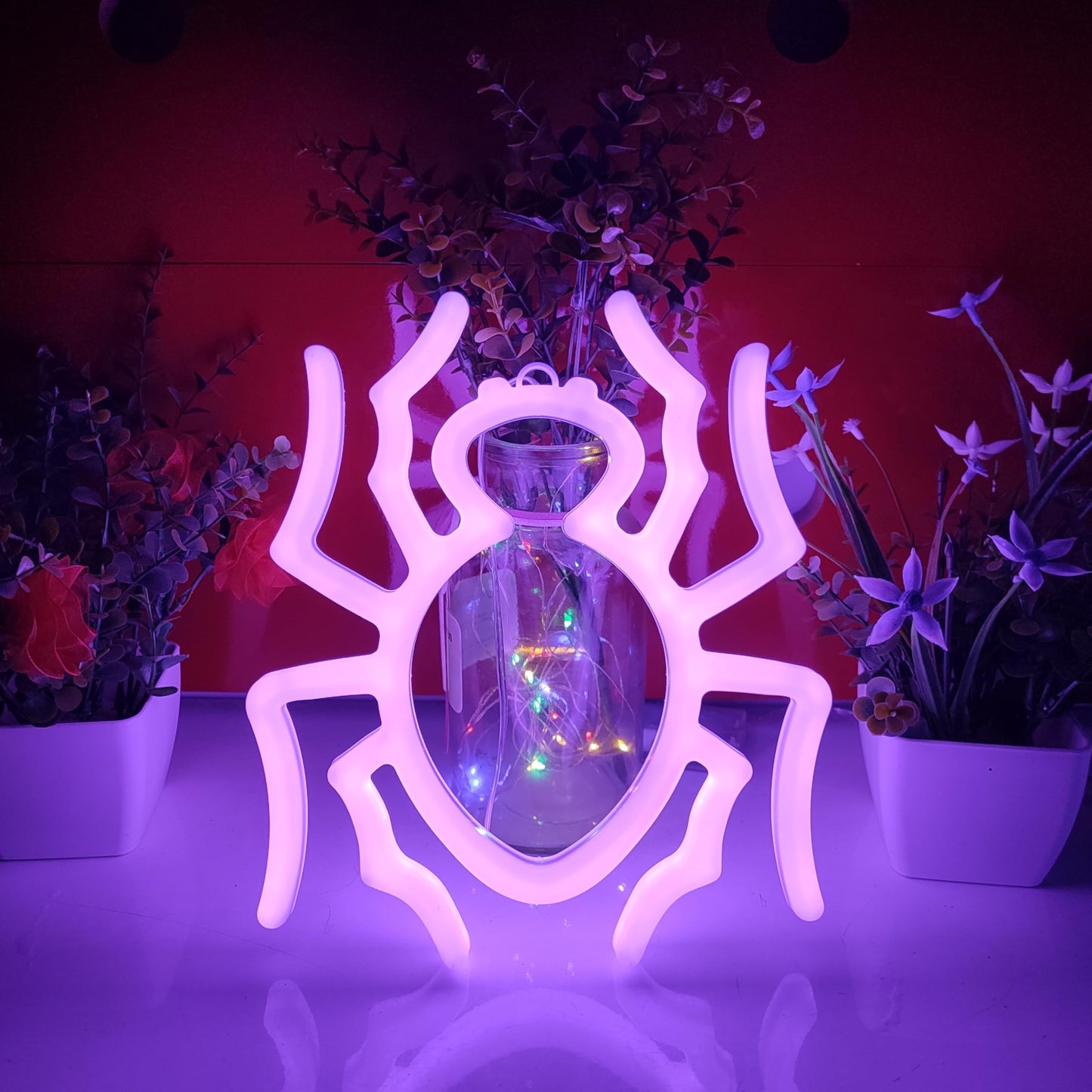 JYWJ Spider Double Sided Neon Signs,USB or 3-AA Battery Powered Neon Light,LED Desktop Wall Decoration,Various Parties,Decoration Of Business Premises (Purple)