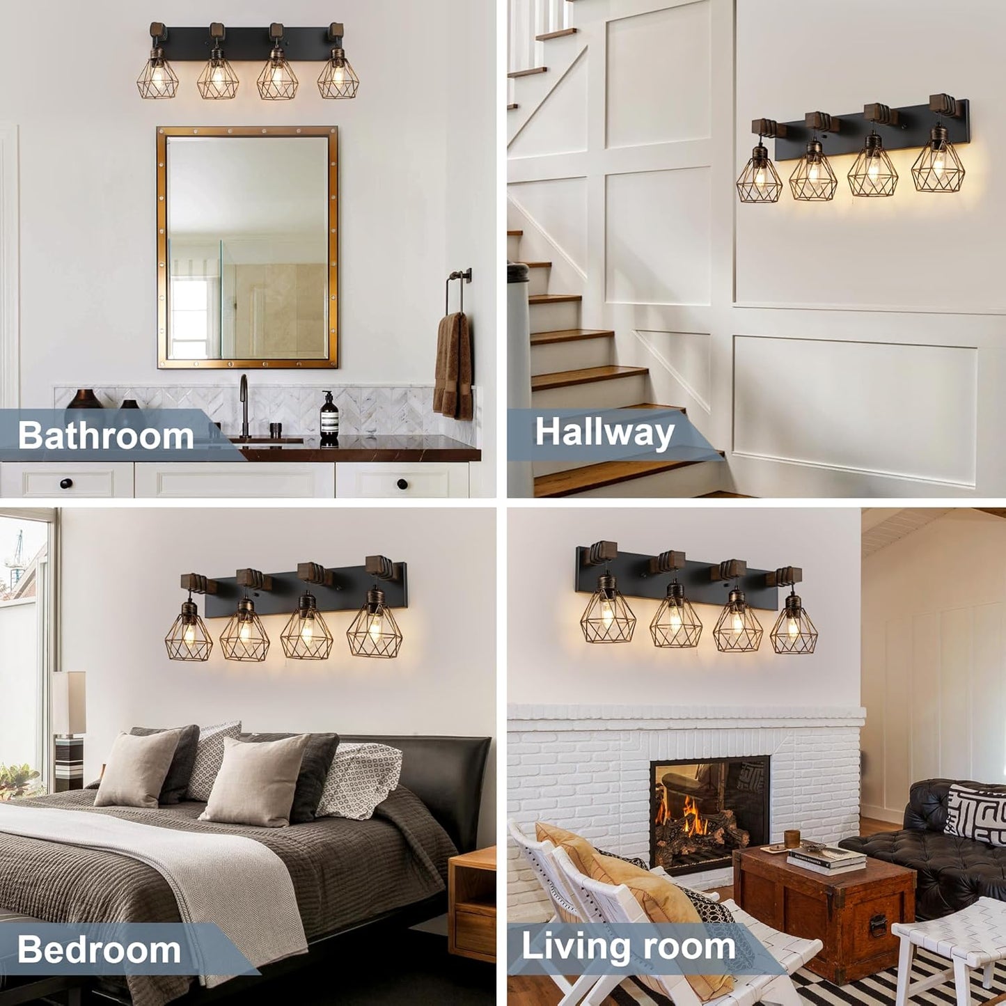 Farmhouse 3-Light Bathroom Vanity Light Fixture - Rustic White Wood Sconces for Mirror