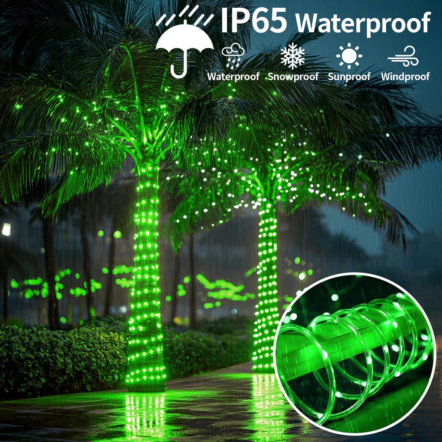 Solar Rope Light Waterproof 39FT 100LEDs Outdoor IP65 Solar String Lights for Easter Outside Party Garden Yard Home Wedding Christmas Halloween Holiday St. Patrick's Day Tree Lighting(Green)