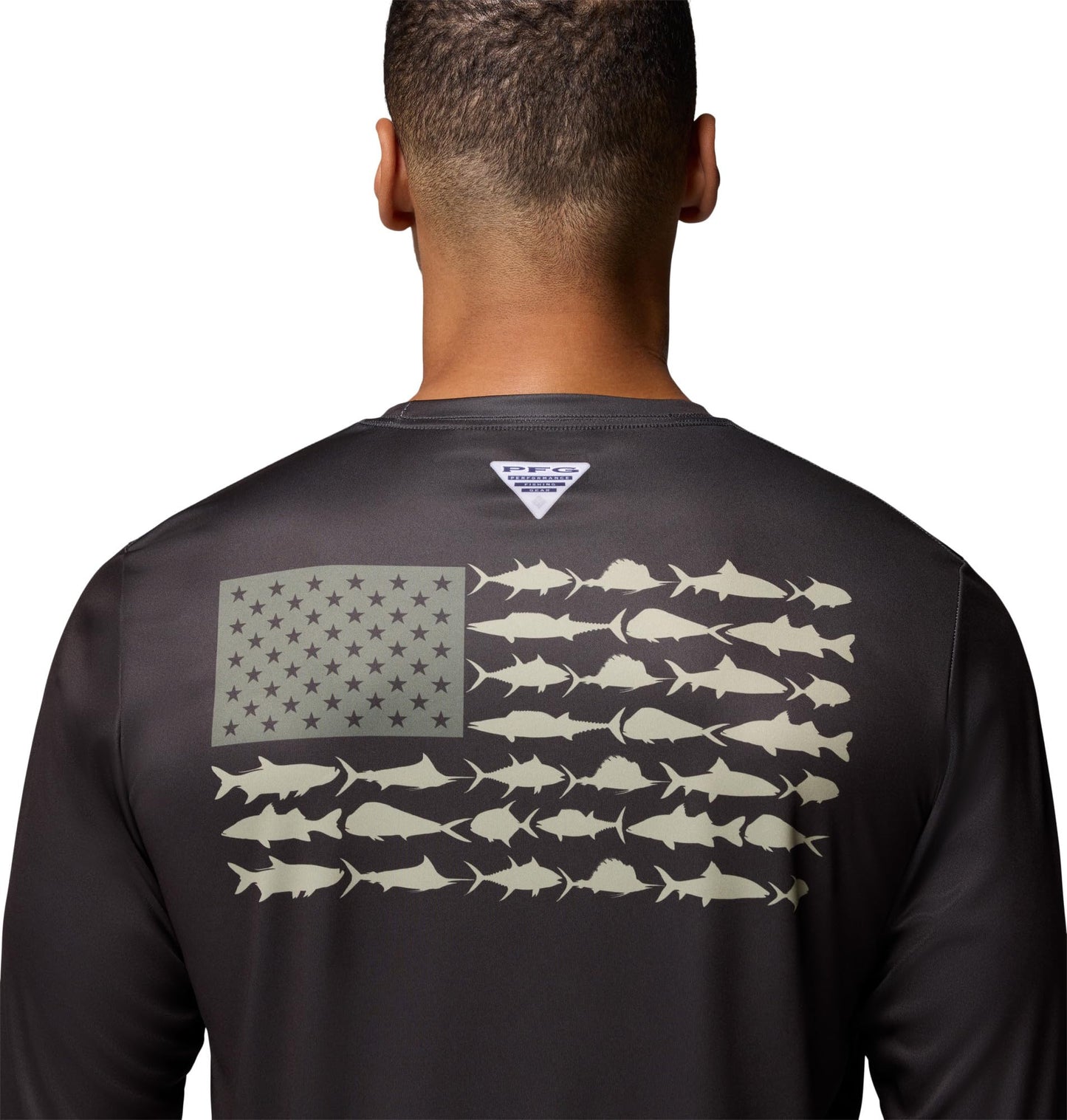 Columbia Mens Terminal Tackle PFG Fish Flag Long Sleeve, Shark/Cypress, Medium