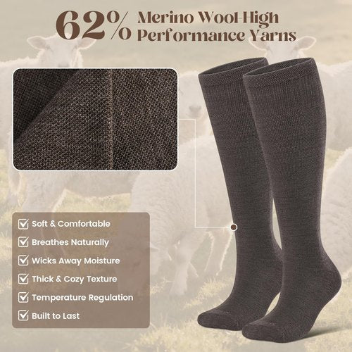LEVSOX Wool Compression Socks for Women and Men 20-30mmHg Knee High Support Socks for Flying Nurses Pregnancy