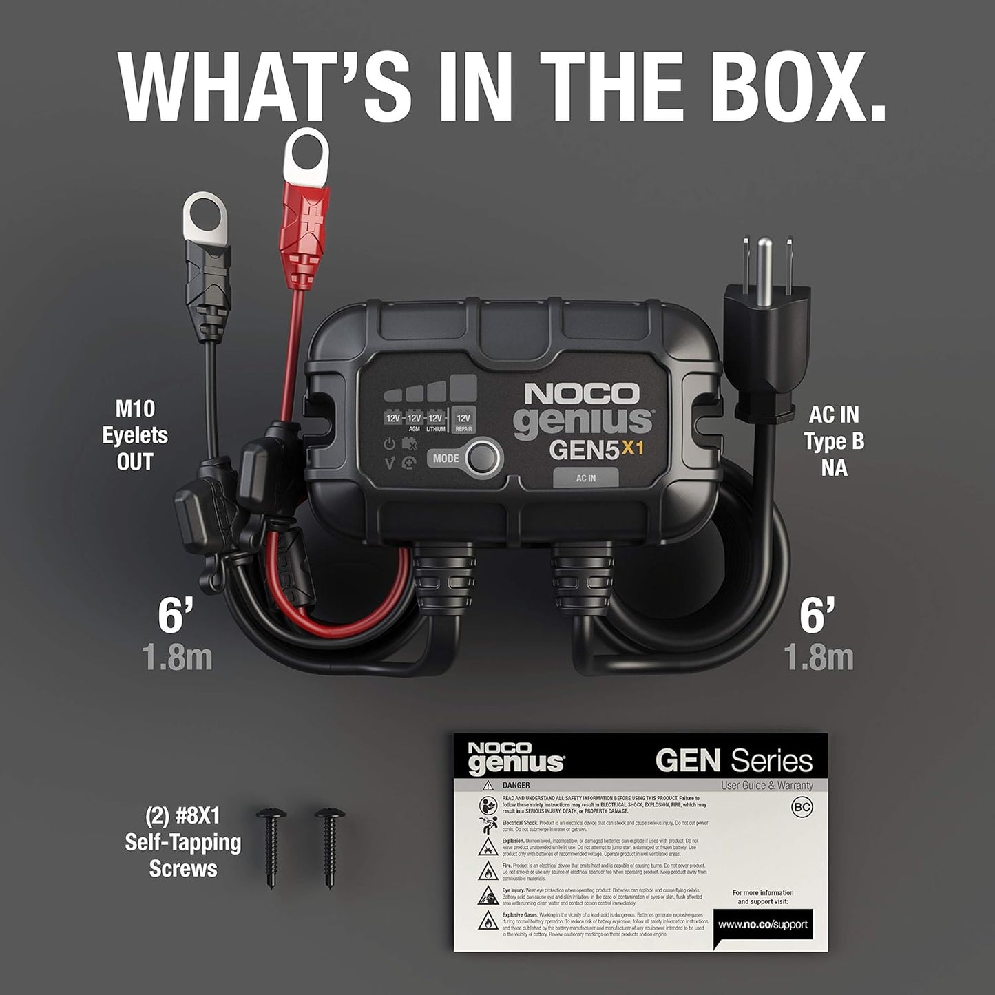 NOCO Genius GEN5X1 Onboard Battery Charger - 5A, 12V Waterproof Marine Charger with Overcharge Protection