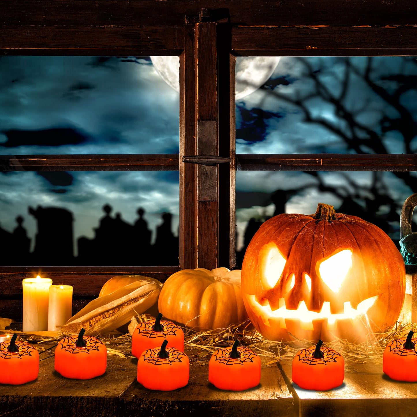 Lynumtw 12 Pack Pumpkin Tea Lights Halloween Decorations, LED Orange Pumpkin Lights FlameLess Candles Battery Operated Pumpkins Flickering Candles for Home Table Indoor Party Decor