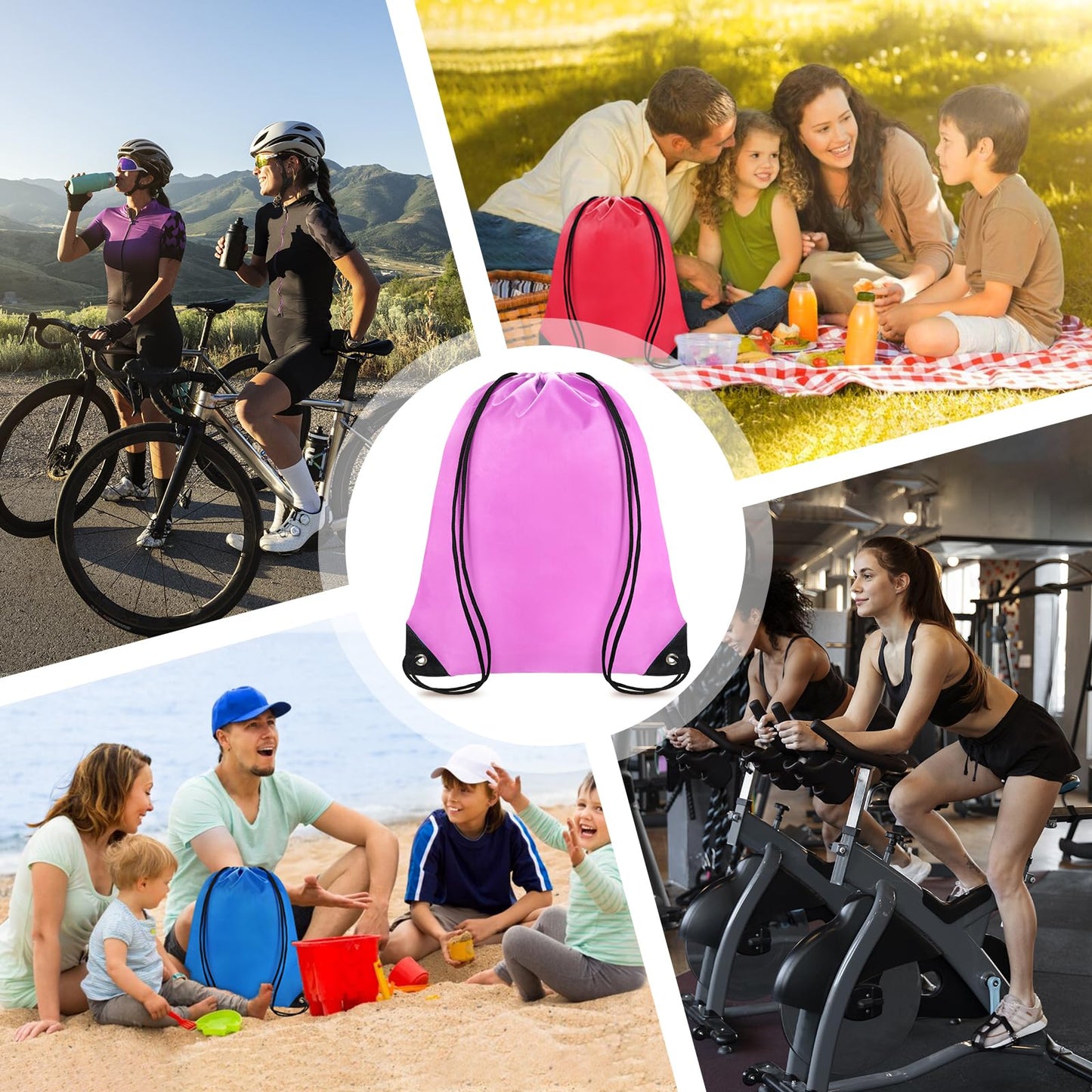 Grneric Drawstring Backpack Bulk 28 PCS Drawstring Bags String Backpack Cinch Bag Sackpack for Men Women Gym (Pink)