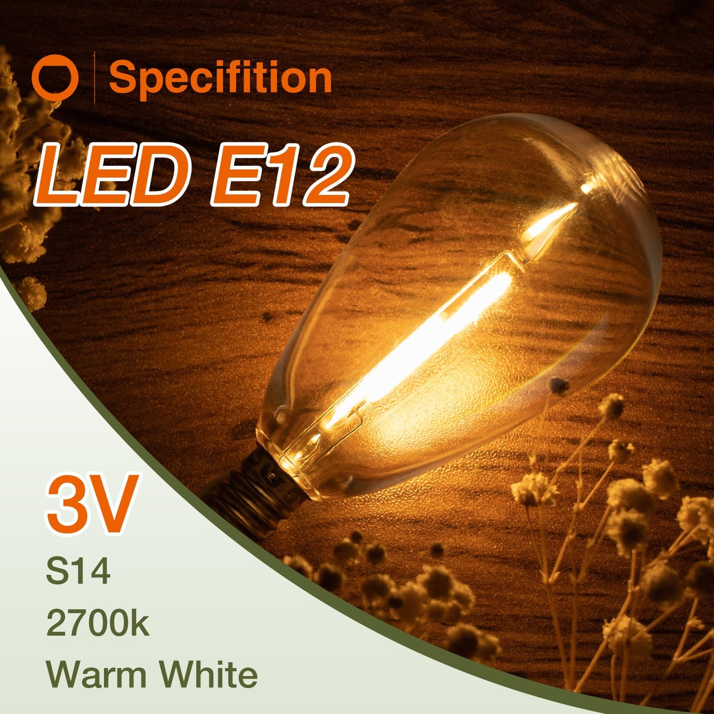 addlon Replacement Bulbs 4 Packs LED for Solar String Lights E12 S14 3V