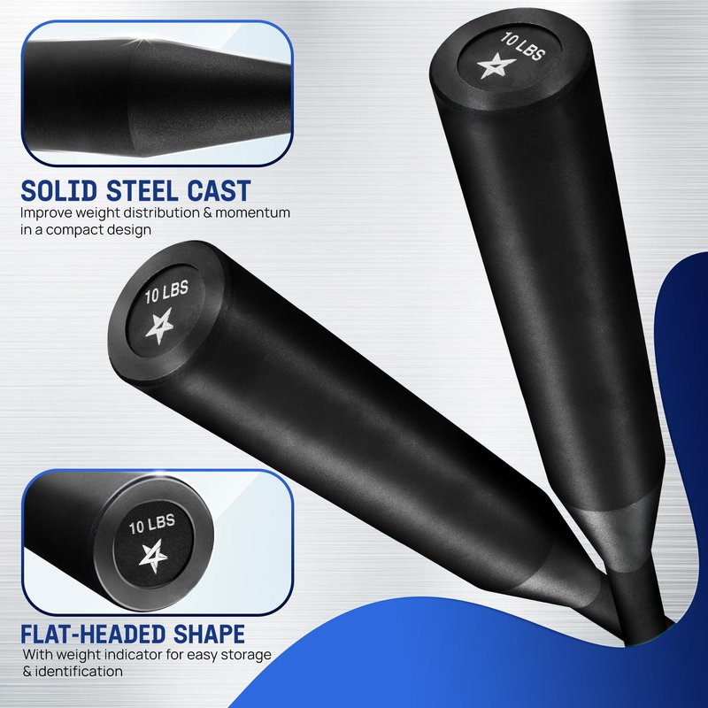 Yes4All Indian Clubs, Durable Steel Club for Training & Rotational Strength, Weighted Club for Grip, Forearm & Functional Exercise, Fitness Clubs Available in 5, 10, 15 LB & Combo Sets