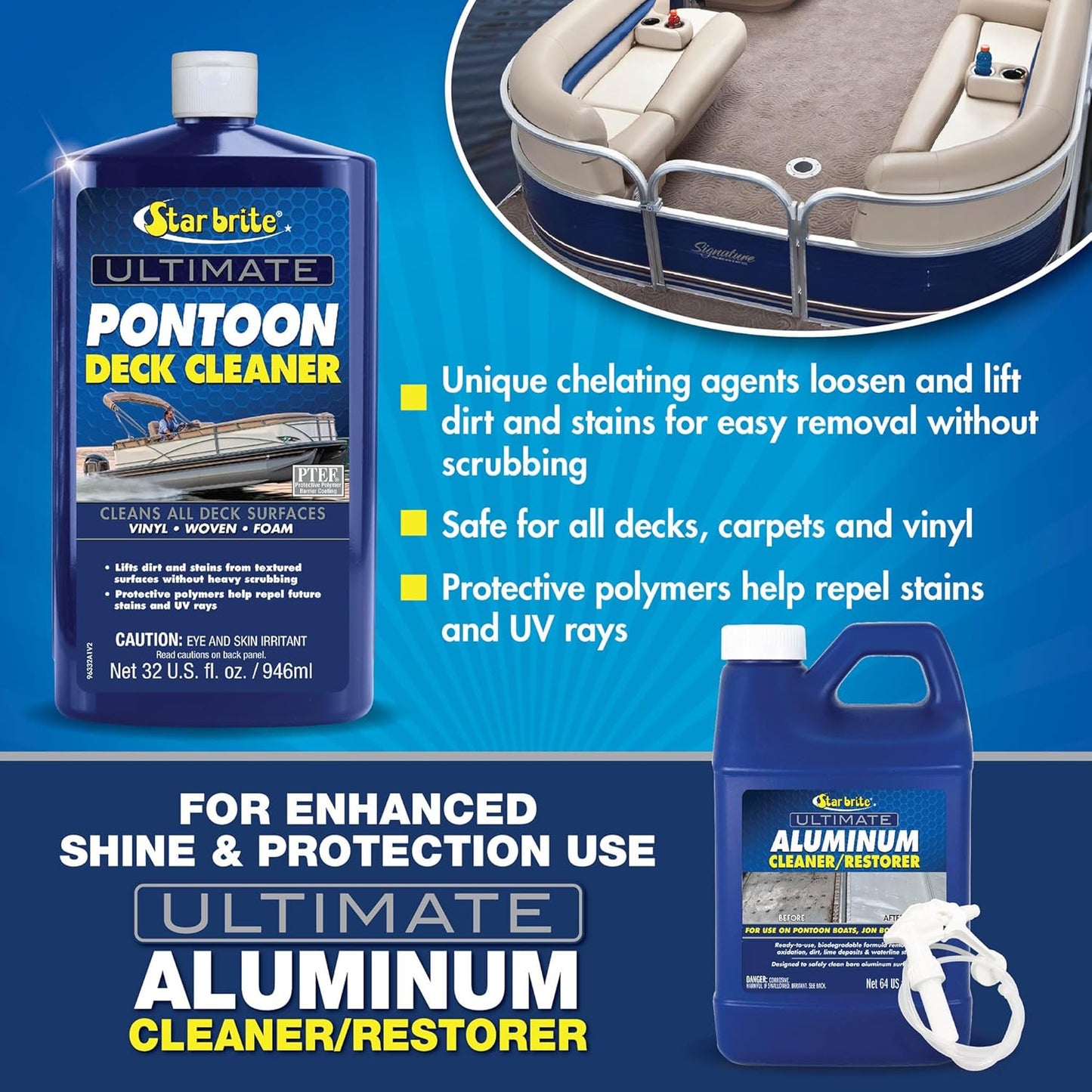 Star Brite Ultimate Pontoon Deck Cleaner - Effortlessly Lift Dirt & Stains from All Surfaces - 32 OZ