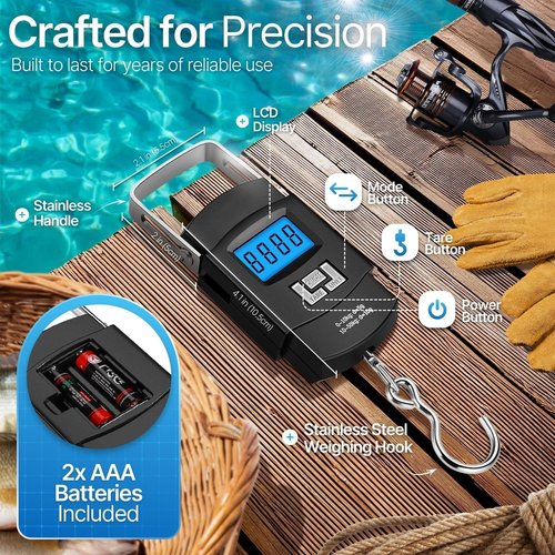 Flexzion Digital Hanging Scale - 110lb Portable Luggage & Fish Scale with LCD Display & Stainless Steel Hook