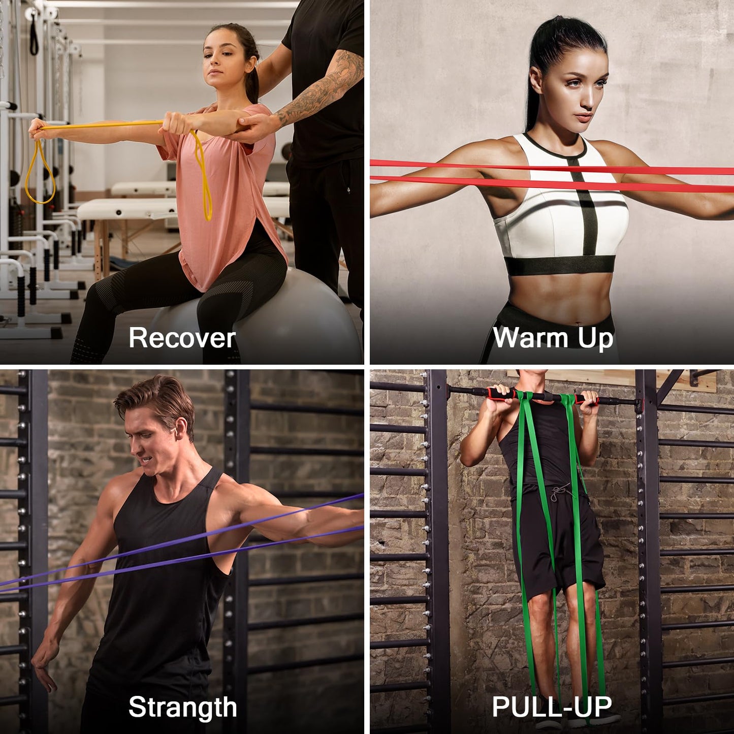 5 Packs Pull Up Assist Bands, Odoland Pull Up Straps, Resistance Bands with Door Anchor and Handles, Stretch Mobility, Powerlifting and Extra Durable Exercise Bands with eGuide