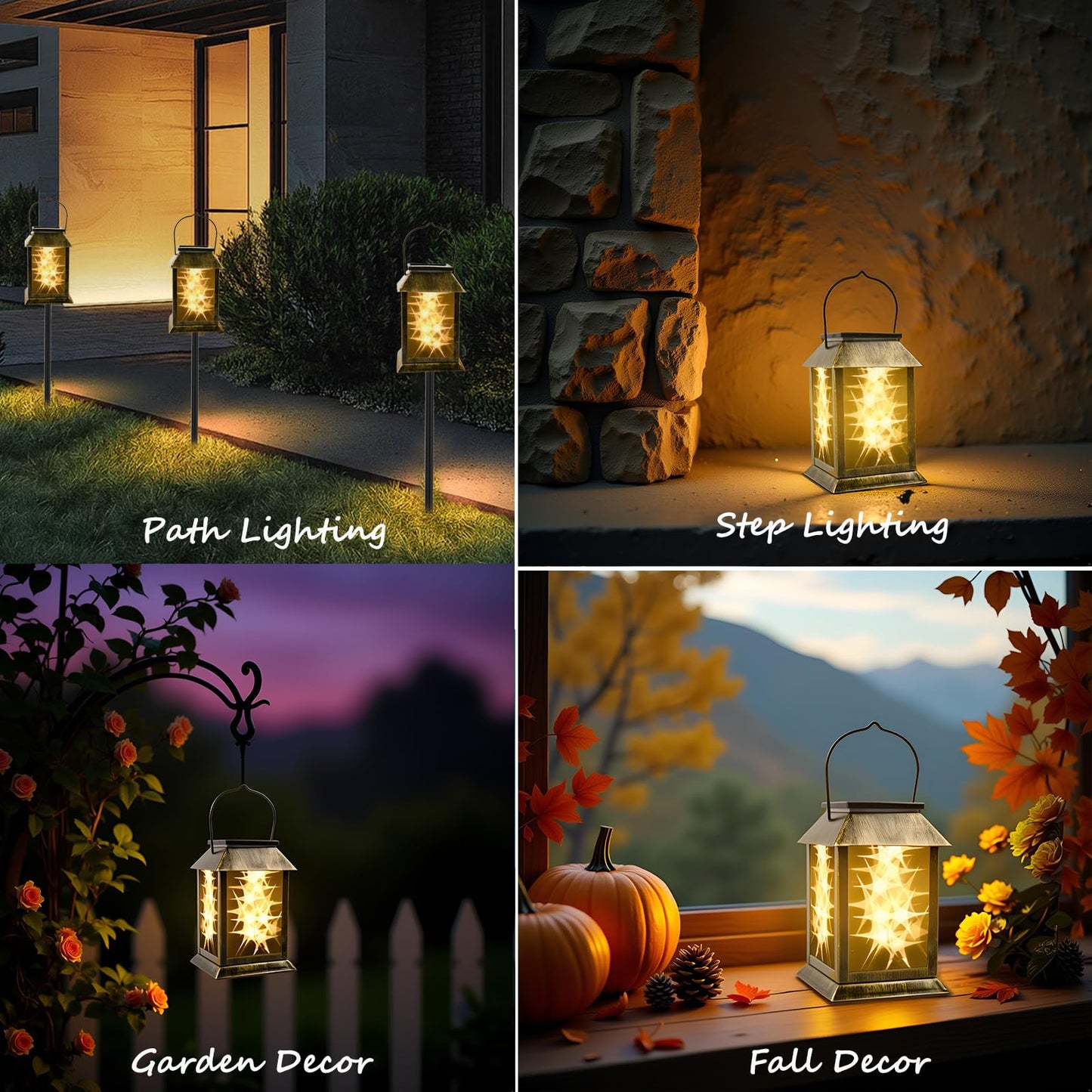 Solar Lights Outdoor Waterproof 3D Star Patterns for Garden Fall Decoration, 2 Lighting Modes, Auto On/Off Hanging Solar Lantern for Outside, Lawn Patio Walkway Driveway Decor Landscape Lighting