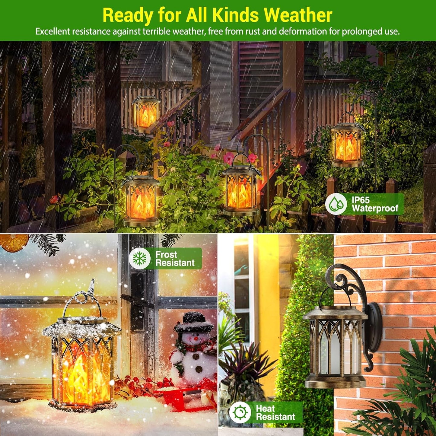 Solar Lanterns Outdoor - 4 Pack Waterproof Flickering Flame Lights for Garden & Yard Decor (Bronze)