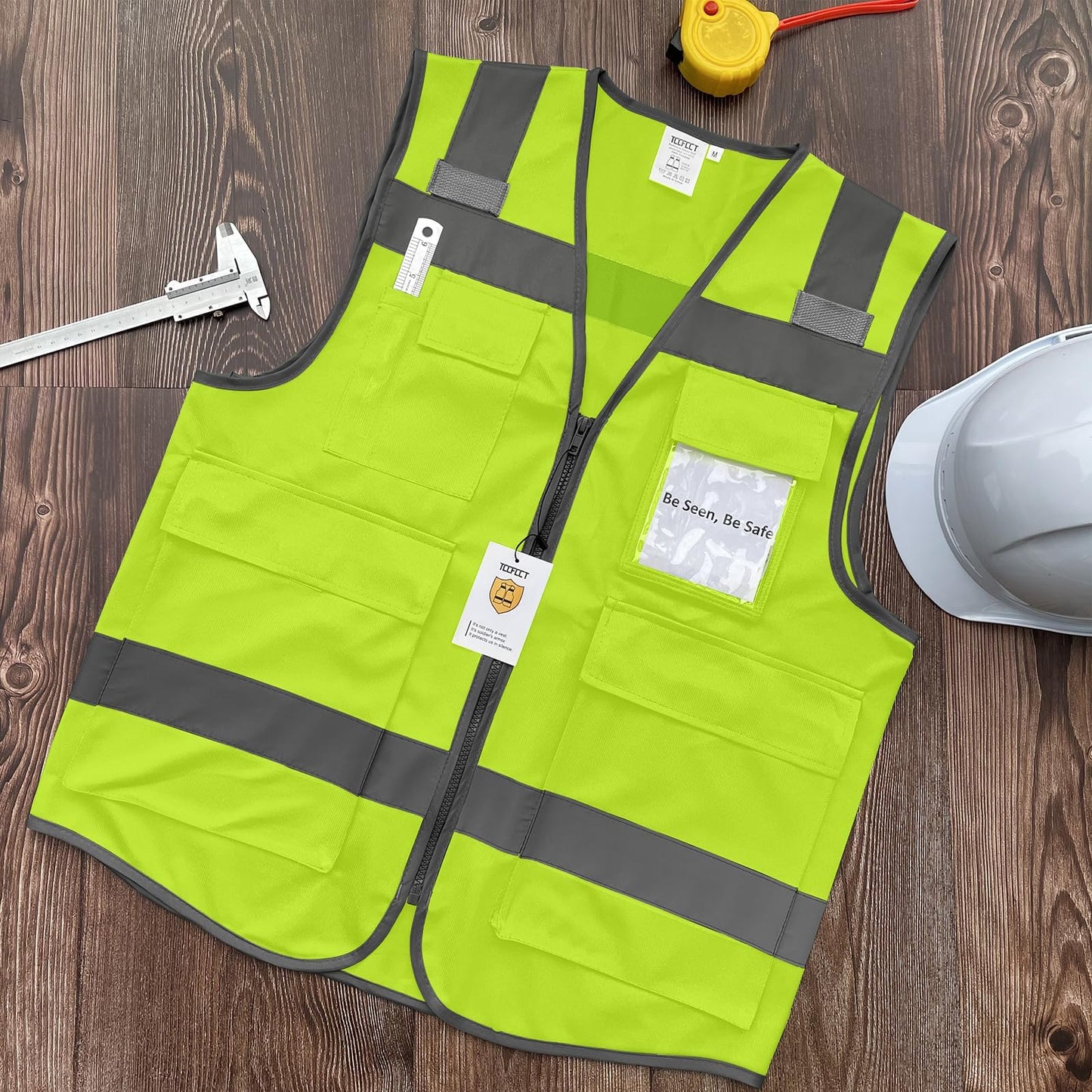 TCCFCCT Safety Vest - Men's 5 Pocket Reflective Vest, Durable High Visibility, ANSI/ISEA Compliant, T5-Yellow, L