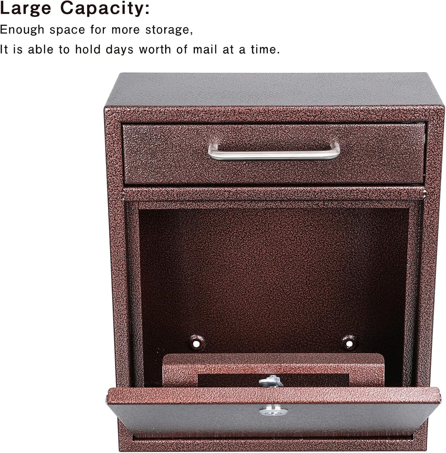 Secure Wall-Mount Mailbox with Lock | KYODOLED Large Steel Drop Box, Black, 16.2H x 11.22L x 4.72W