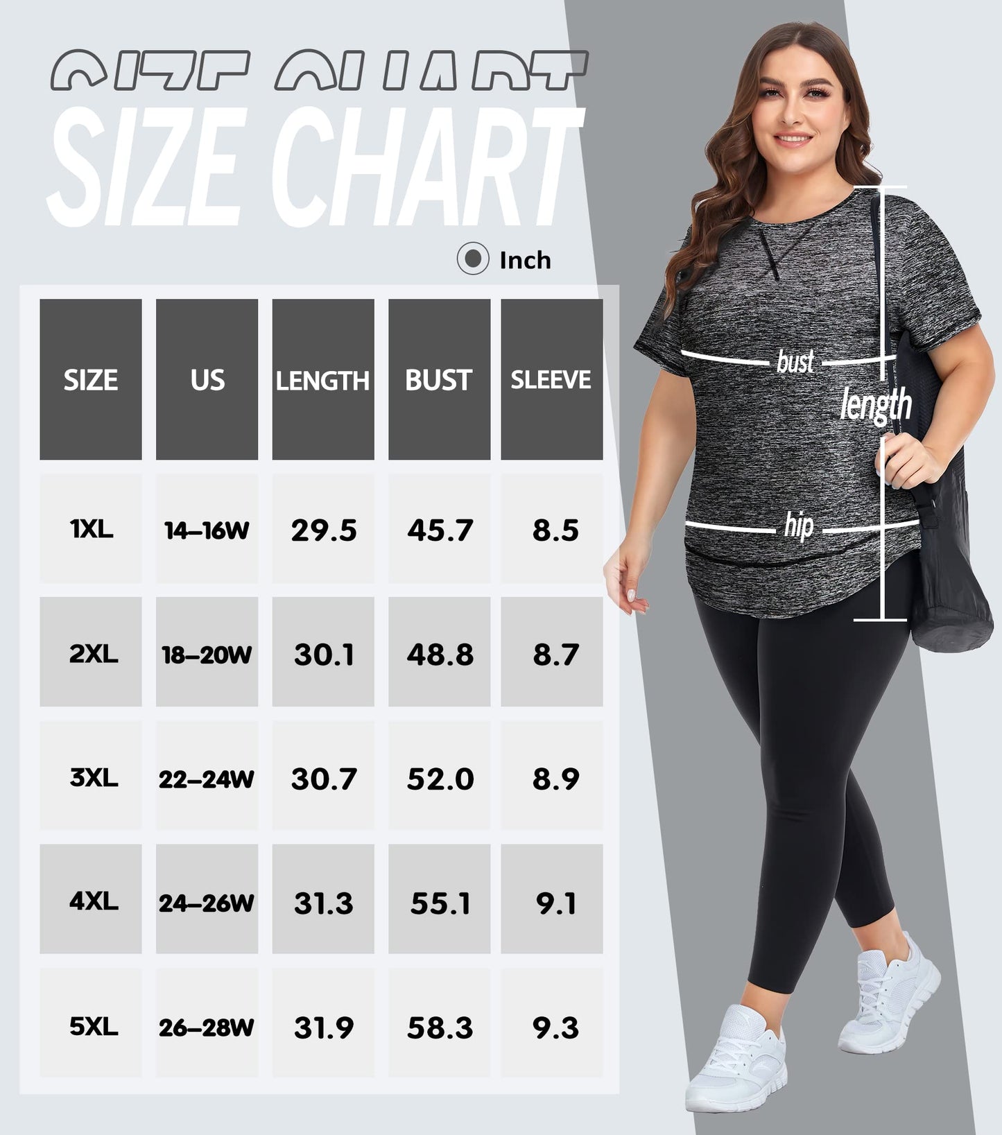 COOTRY Plus Size Workout Tops for Women Short Sleeve Loose fit Shirts Athletic Gym Yoga Clothing Short Dark Gray 4XL