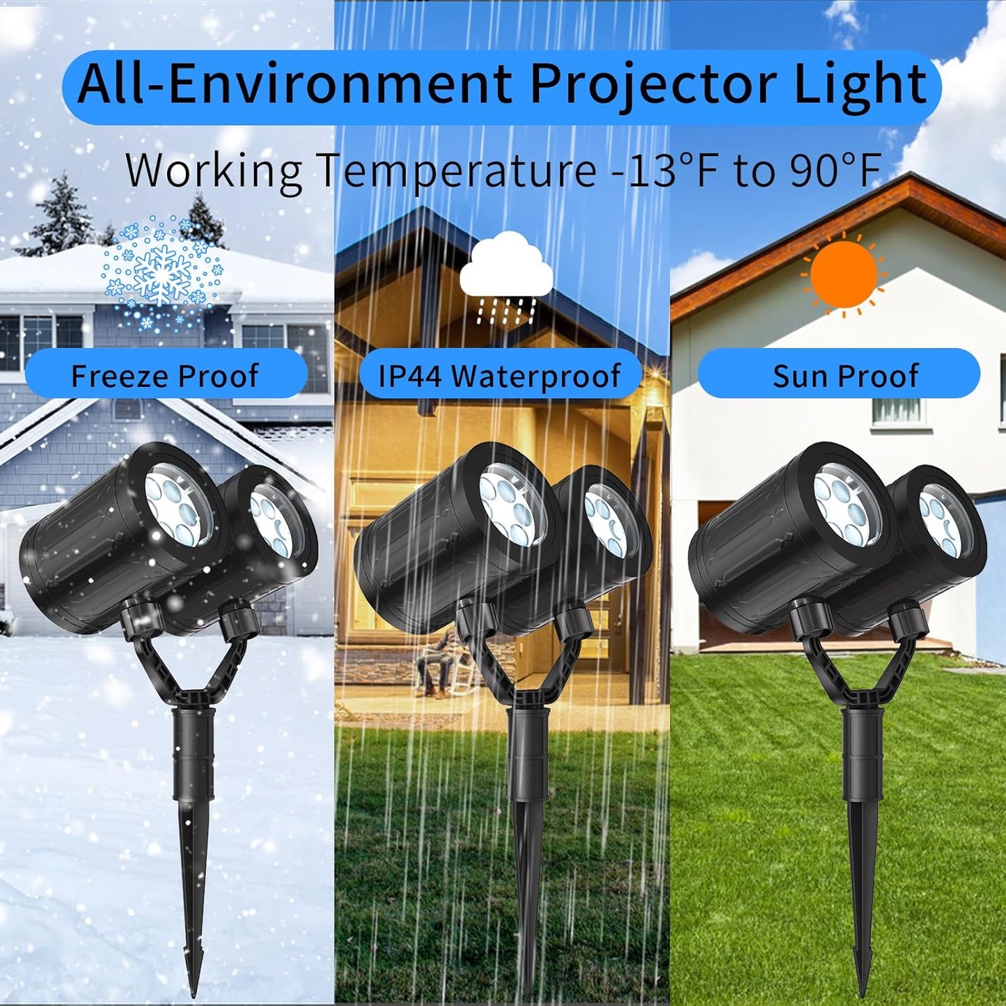 Upgraded Snowflake Christmas Projector Lights - Triple Head LED Outdoor Decor with Timer