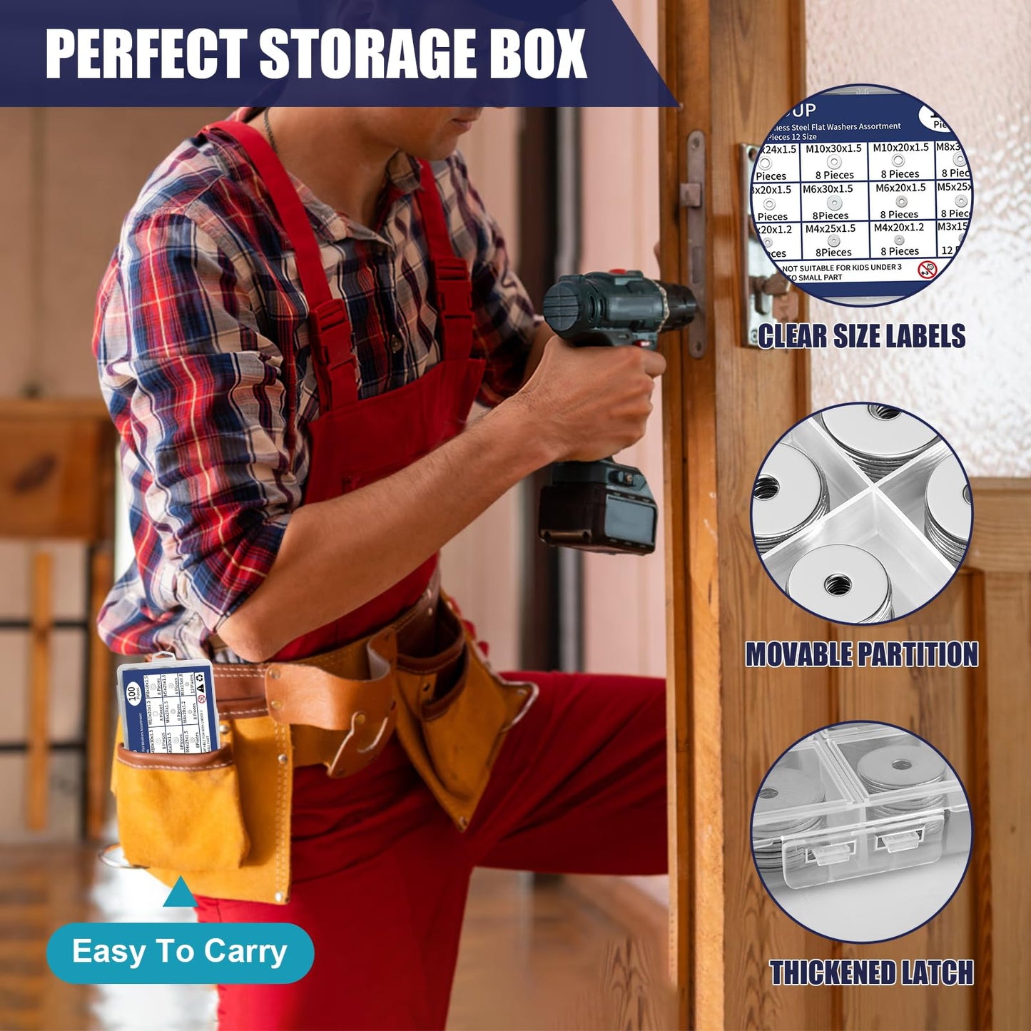 WEGOUP 18-8(304) Stainless Steel Metal Flat Washers for Screws and Bolts, 100 Pieces Assorted Washers Kit (12 Sizes M3-M12), Large and Small Hardware