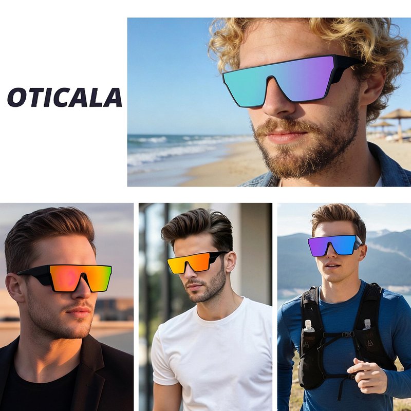 OTICALA Square Safety Sunglasses Uv400 Protection Outdoor Z87 Windproof Cycling Sunglasses for Men Women (Black/Purple)