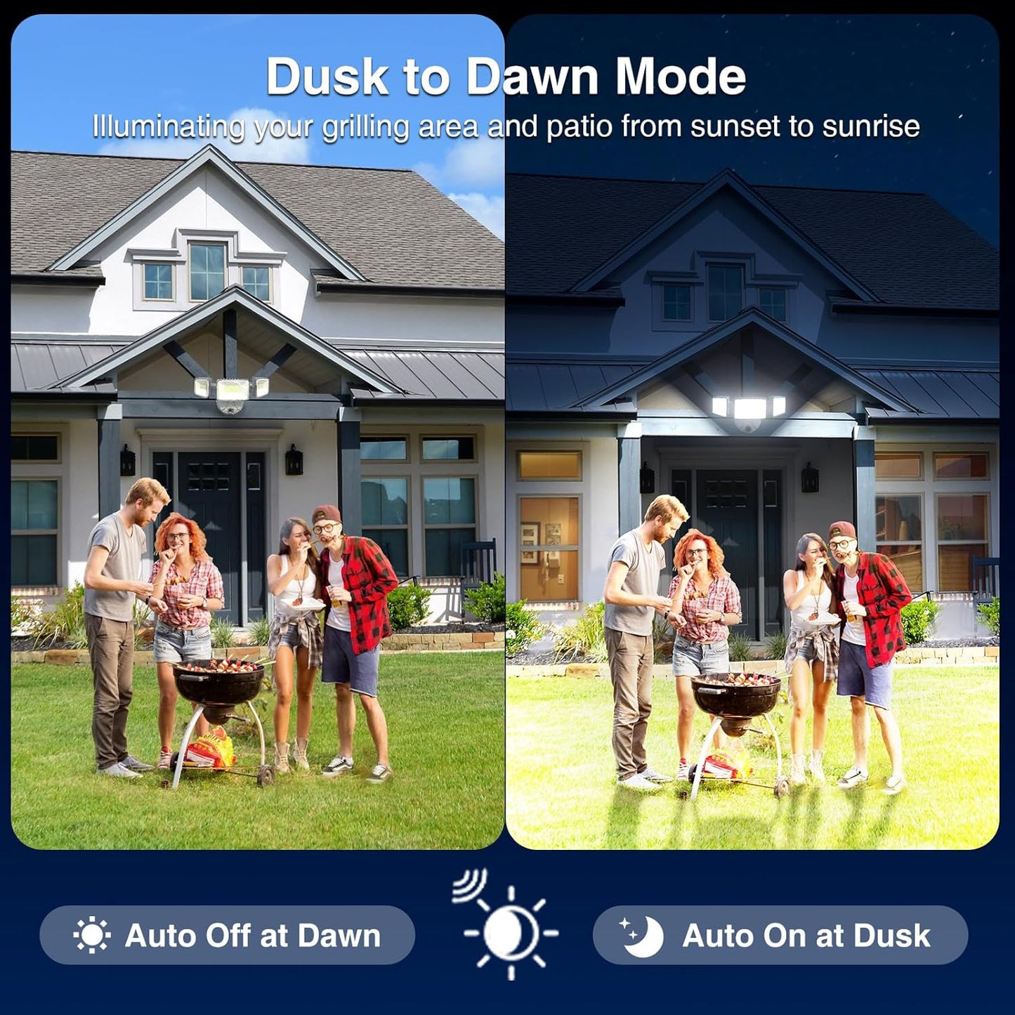 100W Dusk to Dawn LED Outdoor Flood Light - 11000LM Waterproof Security Light with 3 Heads Photocell for Garage & Yard