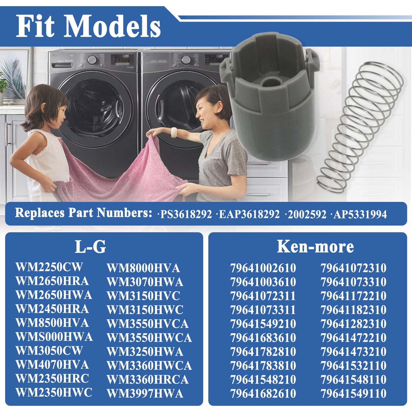 2Pcs AGM73610701 Washer Magnetic Door Plunger Replacement Part, with Springs