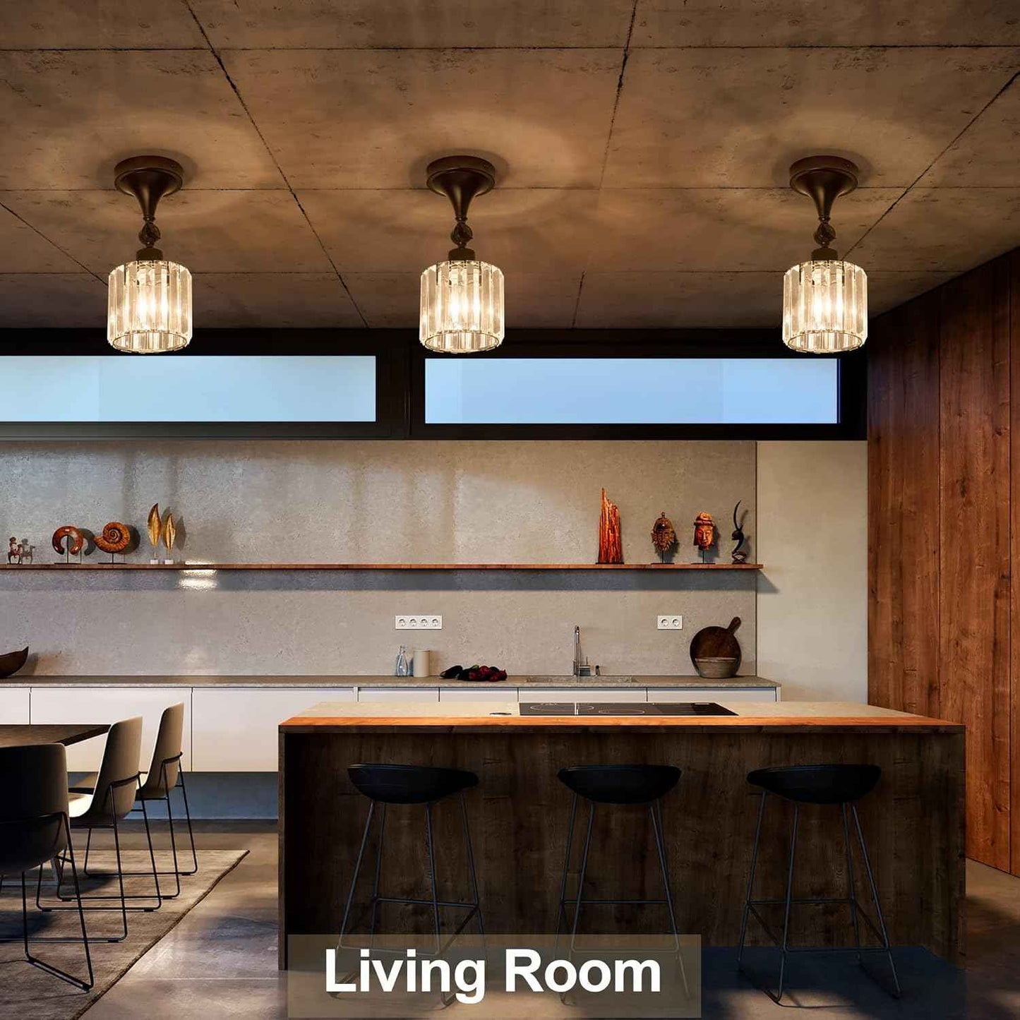 Brushed Nickel 3-Light Flush Mount Ceiling Light Fixture - Modern Geometric Design for Living Room, Kitchen, Dining Room, and Hallways