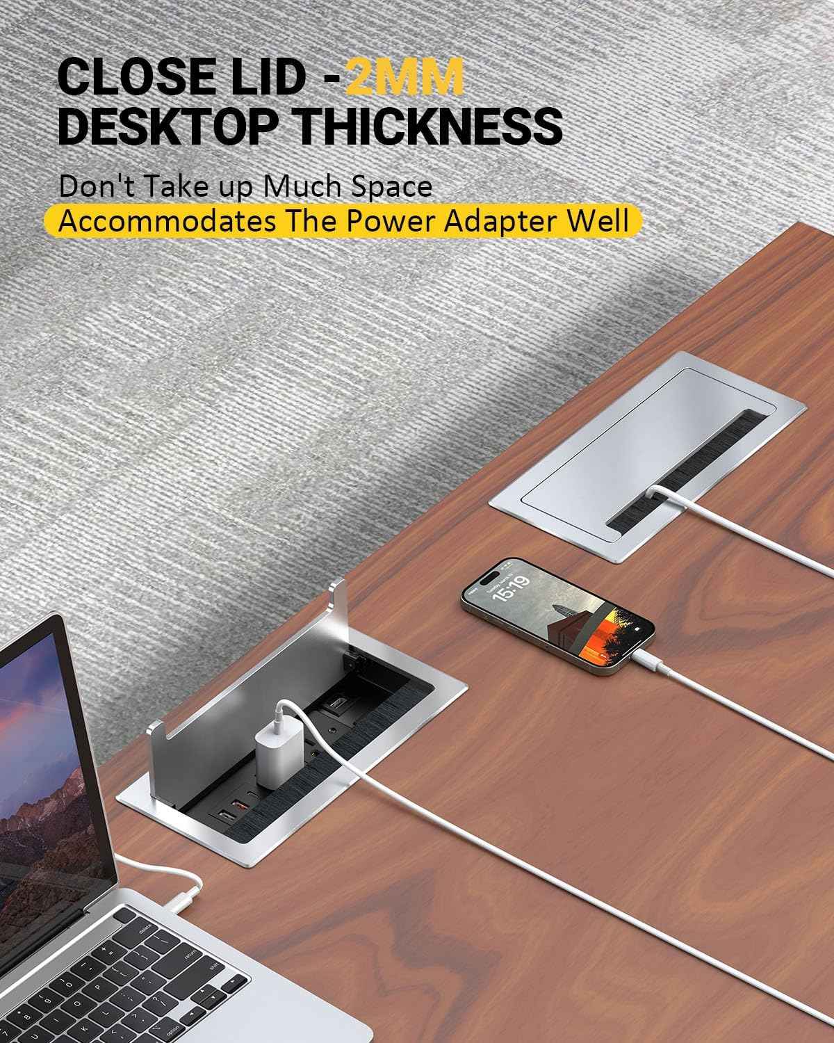 Power Hub Conference Table Connectivity Box - HDMI, USB-C, USB-A & AC Outlets