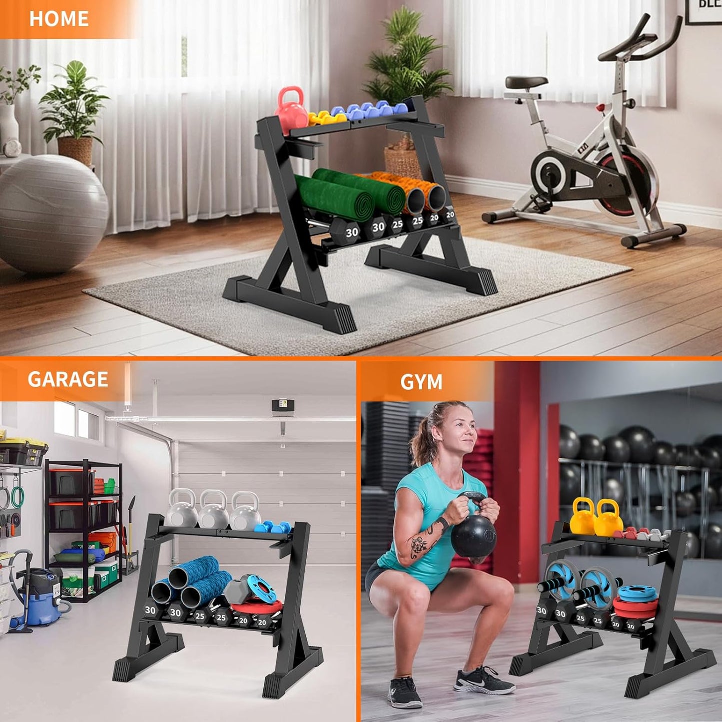TomCare Dumbbell Rack - Heavy-Duty 2-Tier Adjustable Weight Stand for Home Gym | 33" Length, 360 lb Capacity