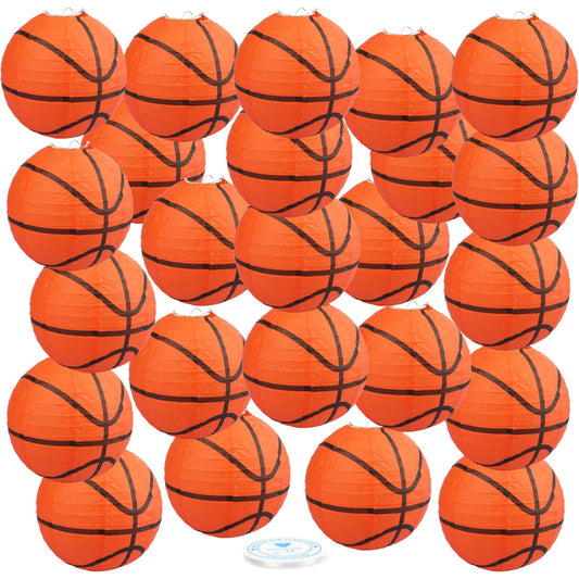 12 Pieces Basketball Paper Lanterns with Copper Wire 8 Inch Orange Basketball Hanging Decorations for Sports Themed Party, March Madness, Birthday, Baby Showers, Classroom, Home Indoor Outdoor Decor