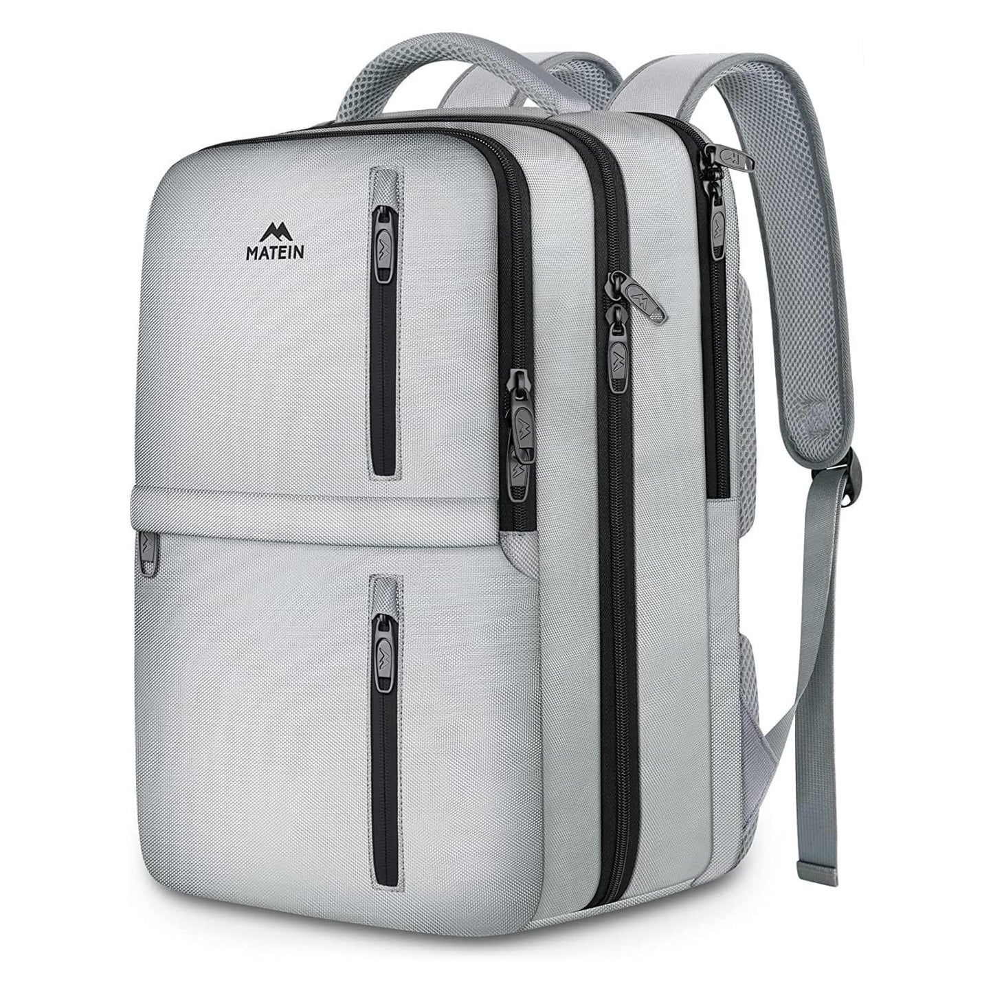 MATEIN Travel Backpack for Women & Men, Airline Approved Carry on Backpack for Airplanes with Shoe Compartment, Large Personal Item Travel Bag fits 17" Laptop, Water Resistant Weekender Daypack, Gray