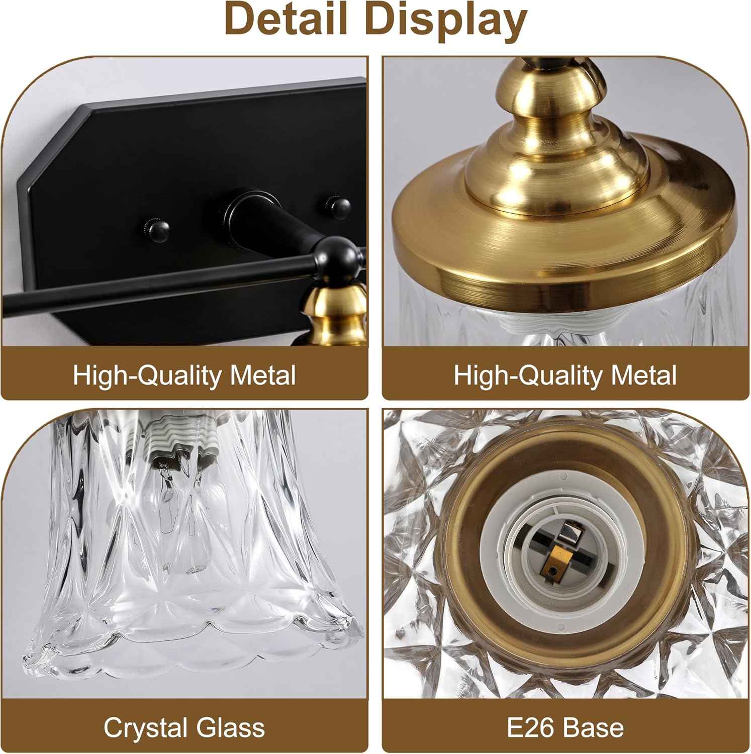 3-Light Vintage Bathroom Vanity Light Fixture - Black & Gold Antique Design with Crystal Glass Shade