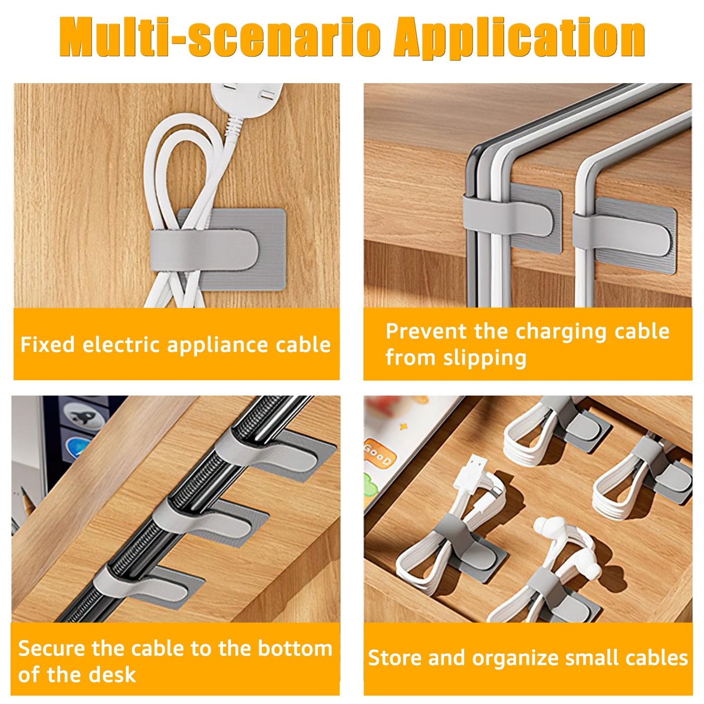 80PCS Hook and Loop Cable Straps, Cable Management Under Desk, Self Adhesive Cable Ties, Reusable Wire Organizers for Cords, Adjustable Cord Organizers for Desk, Home Office Essentials, Black