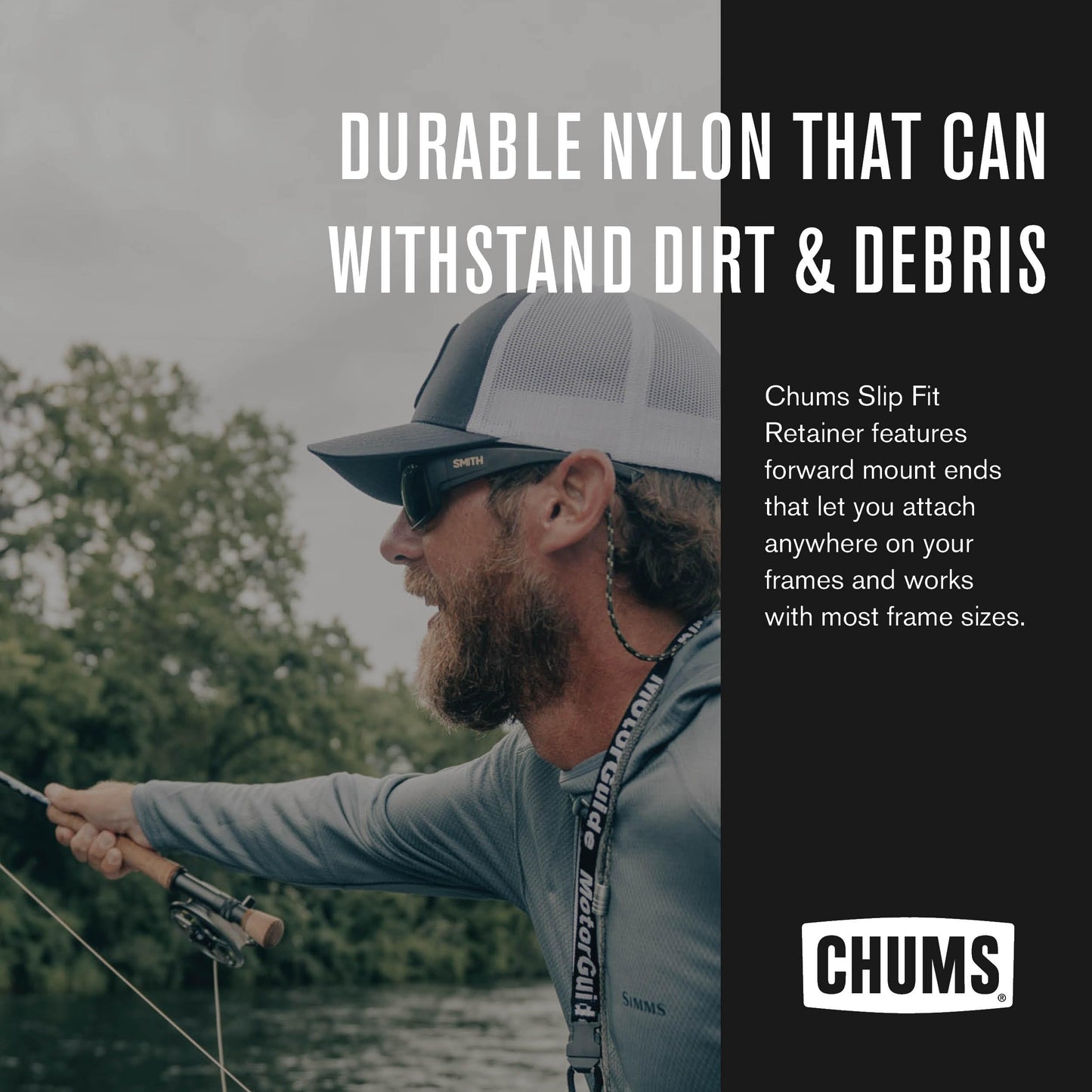 Chums Slip Fit Rope Glasses Retainer - Unisex Adjustable Eyewear Holder Sunglasses Strap (Black/Silver)