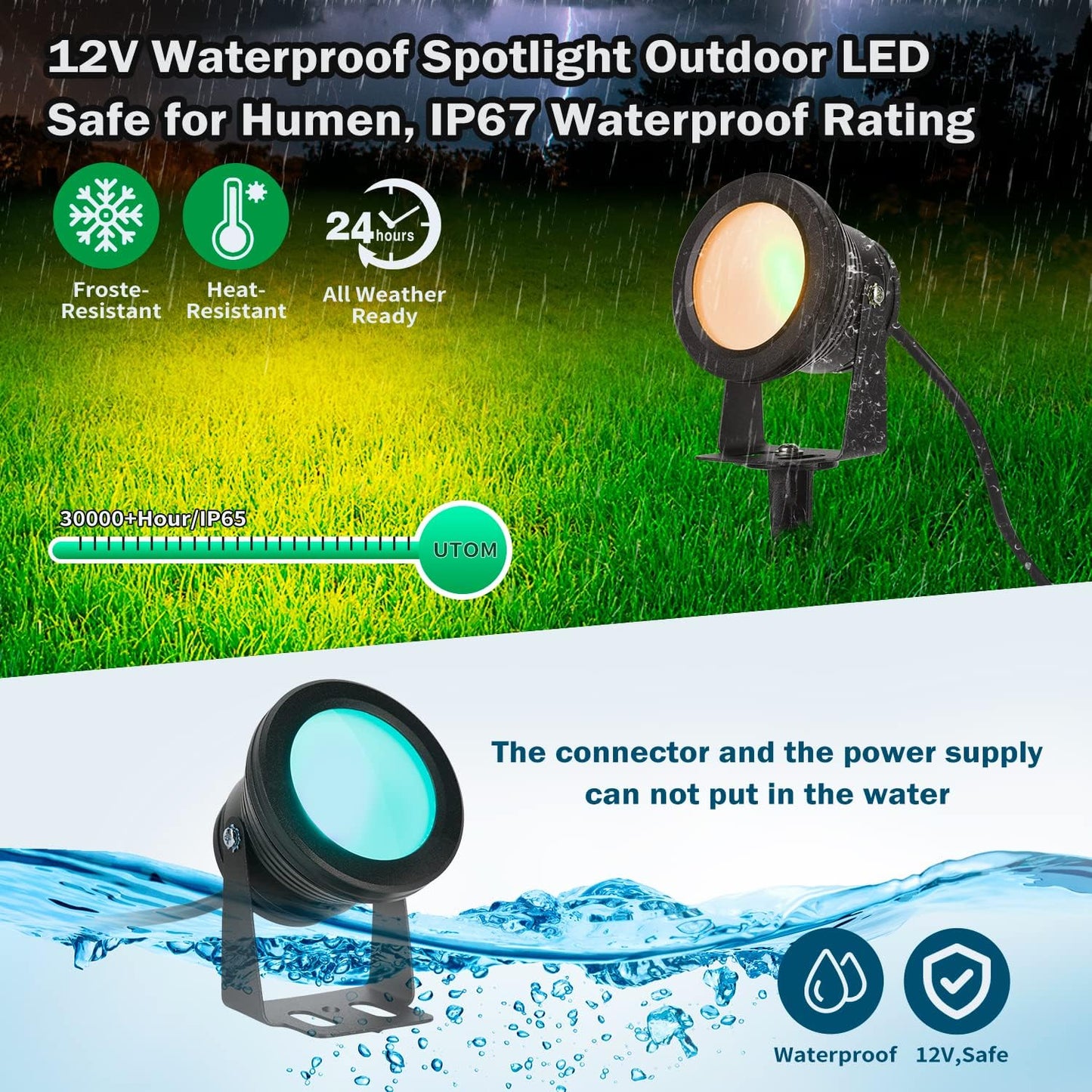 15W Smart Outdoor Colored Spotlights - APP Control, Waterproof Dimmable Garden Lights with Timer & Music Sync
