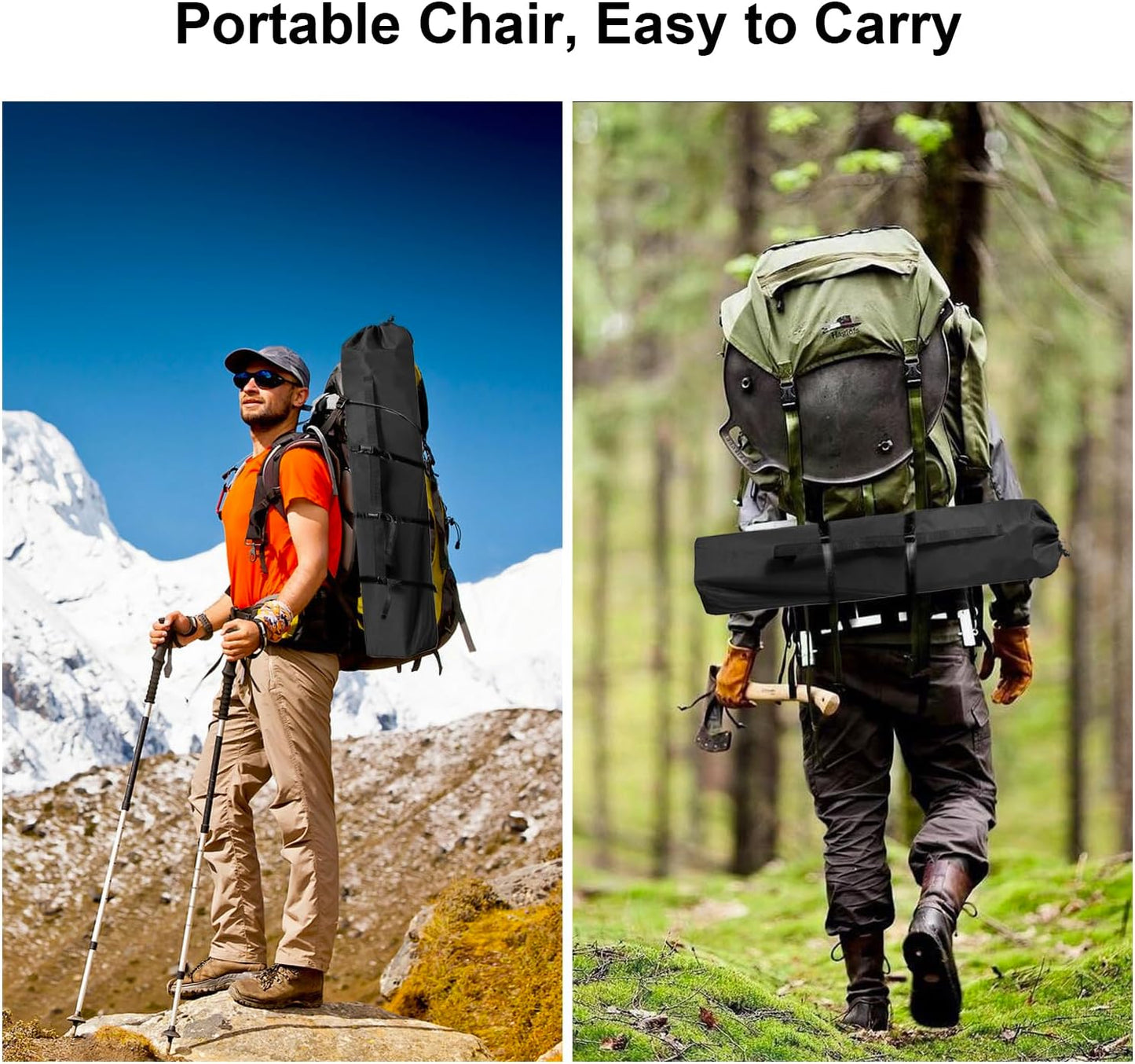 Skiennix Folding Camping Chairs - Heavy Duty Collapsible Lawn Chairs with Cooler Bag & Storage Pocket - Supports 225lbs, Black