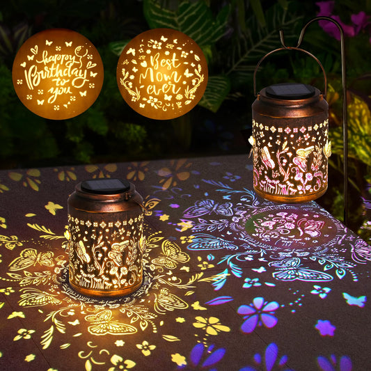 Uspring 3D Butterfly Solar Lanterns Outdoor Waterproof Gifts for Women Mom Grandma Birthday Gifts for Women Garden Decor Outdoor Lantern Solar Lights with 3 Replaceable Bases Patio Porch Yard Decor