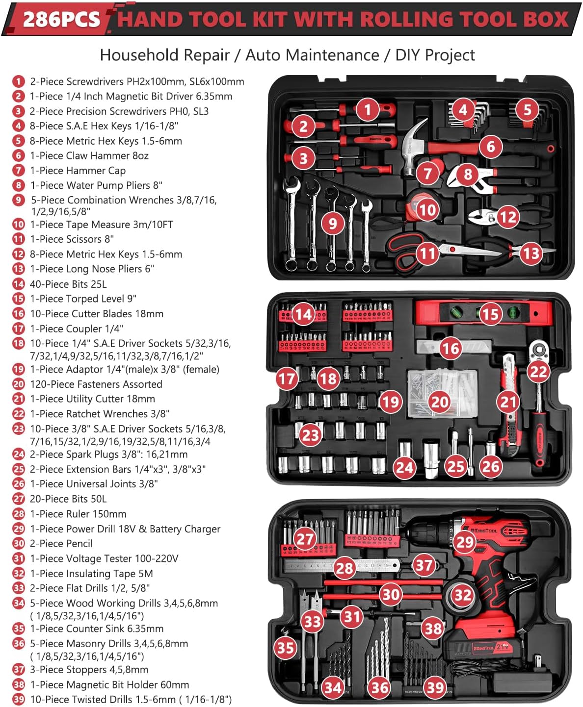 149-Piece KingTool Home Repair Tool Kit - Complete Mechanic Set with Toolbox for Home, Office & College