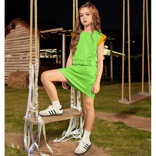 CHILDRENSTAR Teen Girls Summer Crop Tops and Skorts 2 Pieces Outfits Kids Trendy Clothes Green,Size 12 13