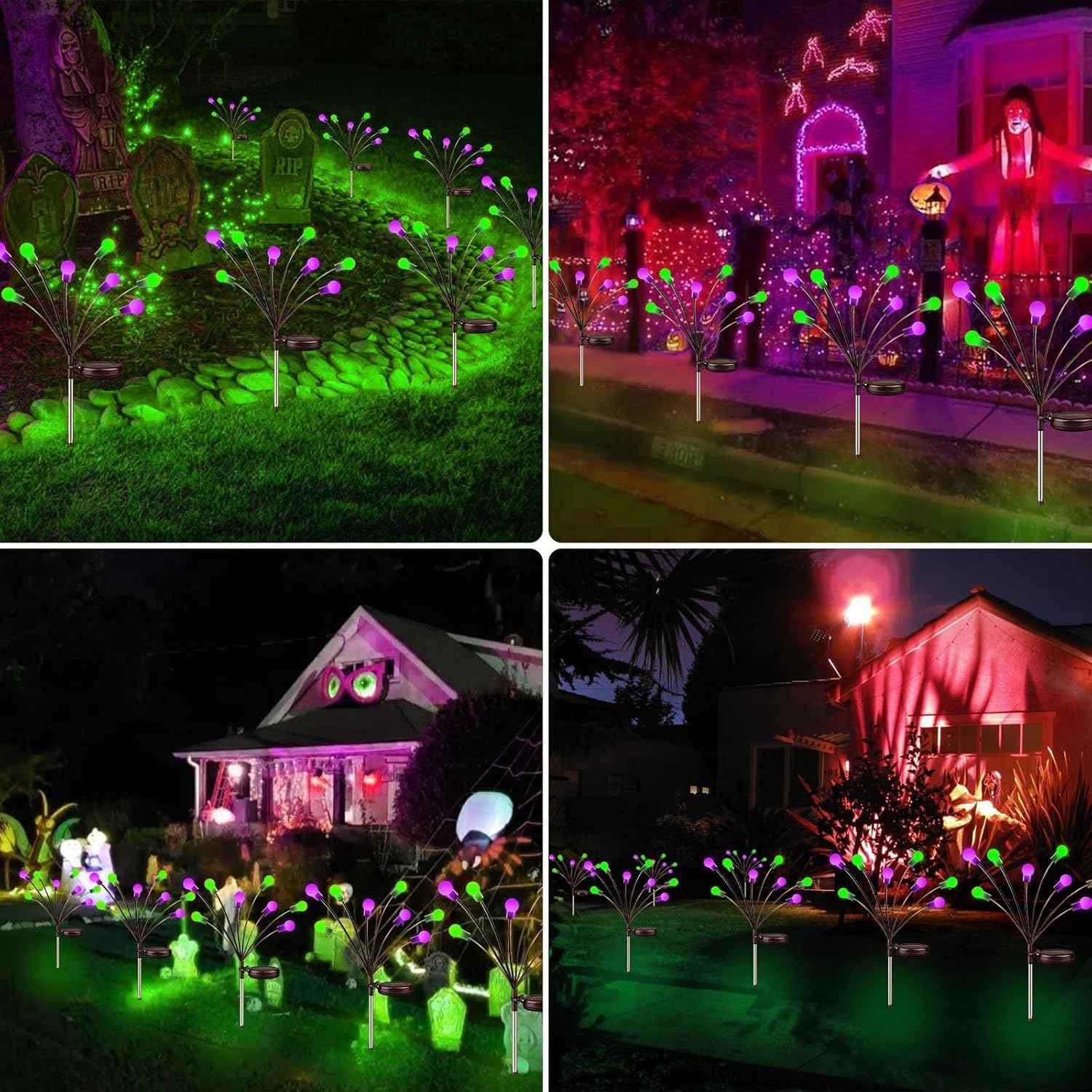 48 LED Solar Halloween Lights - 6 Pack Purple & Orange Waterproof Firefly Lights for Garden & Patio Decor