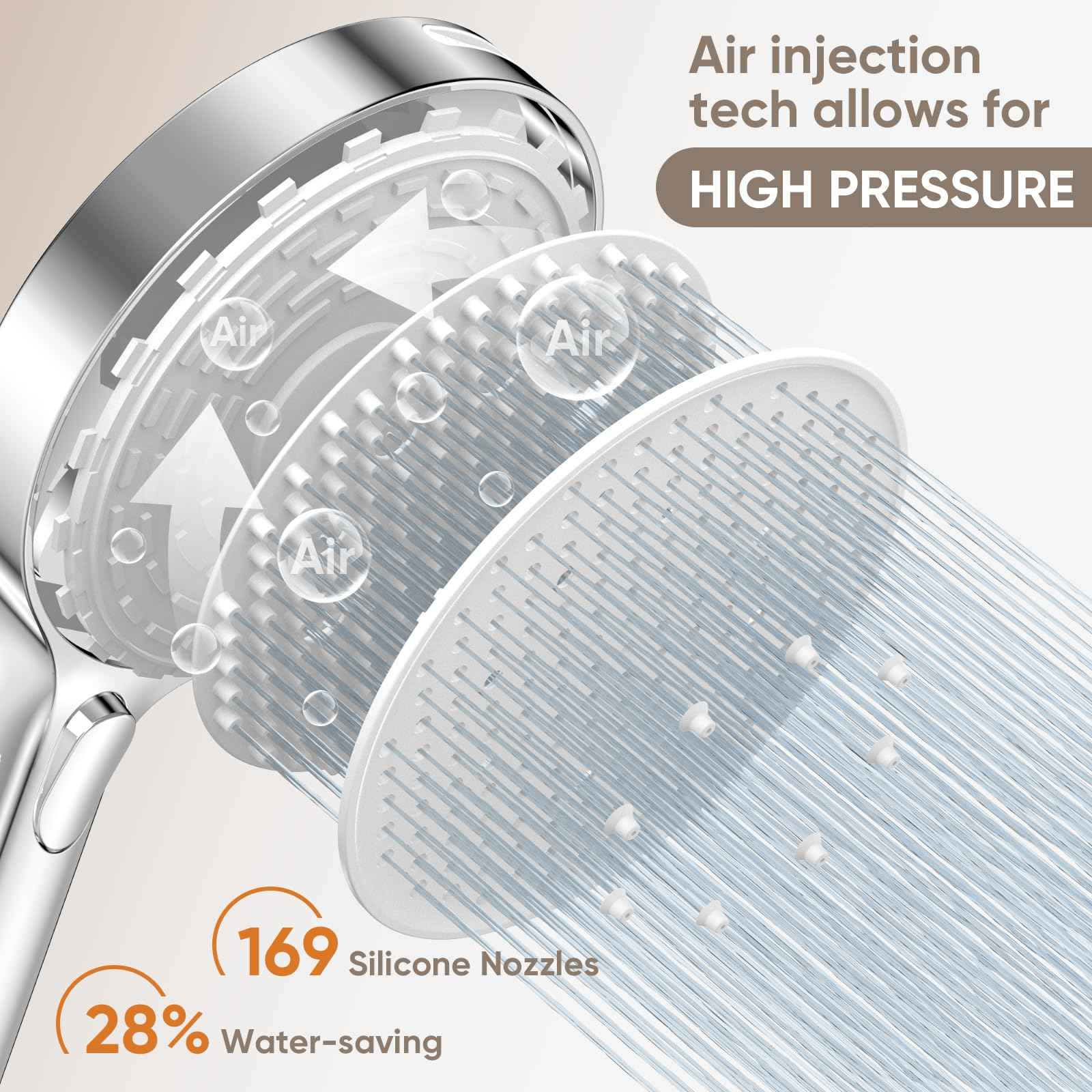 LEIVI High Pressure Shower Head, 4-mode Handheld Showerheads with 70 Inch Stainless Steel Hose, Built-in Power Wash to Clean Tub, Tile & Pets, Anti-clog Nozzles, Adjustable Bracket, Chrome