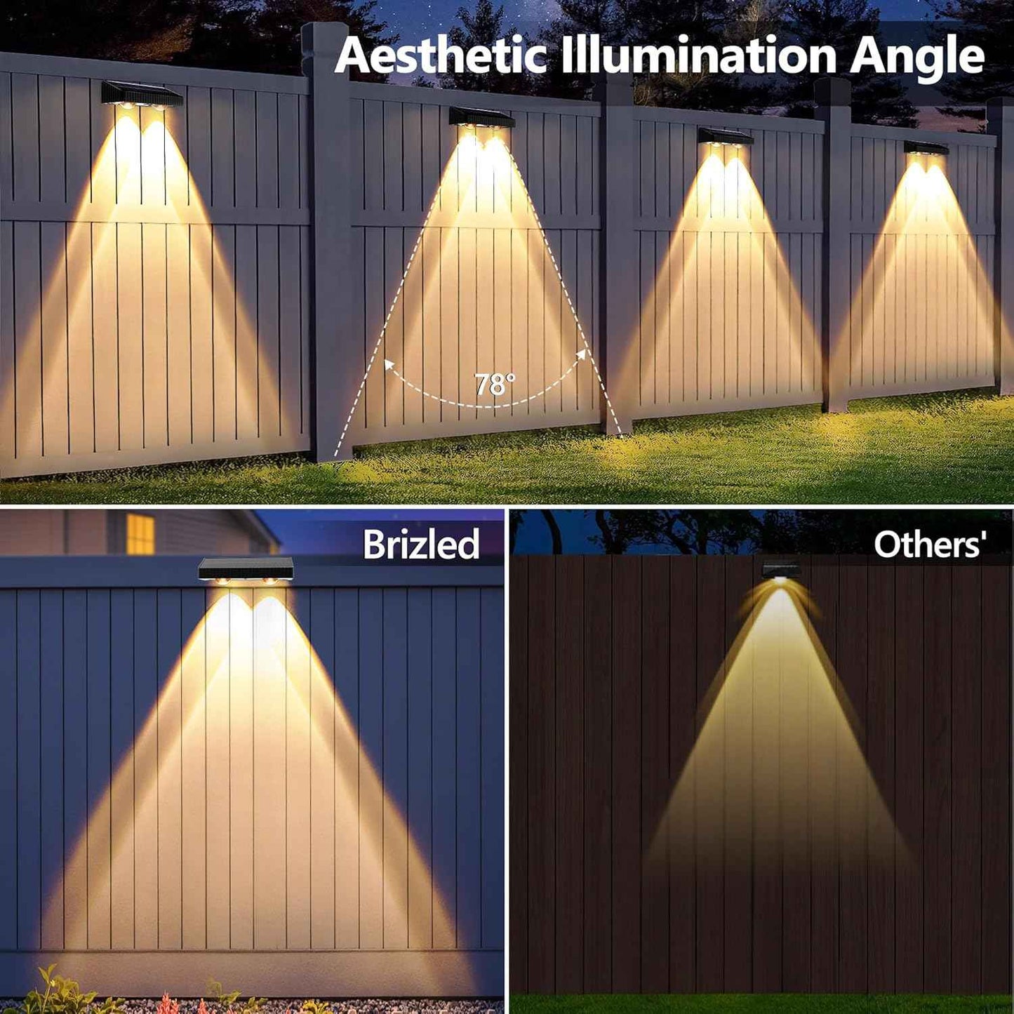 Brizled 12-Pack Solar Fence Lights – RGB & White Color-Changing Outdoor Wall Lights, IP65 Waterproof for Decks & Stairs
