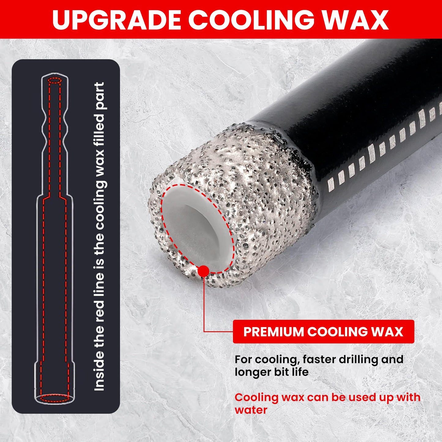 REKCKRUL 5-Pack Diamond Drill Bits Set, 1/4 5/16 3/8 1/2 Inch Diamond Hole Saw – 1/4 Hex Shank Core Drill Bits for Ceramic, Tile, Glass, Granite, Marble, Brick & Stone, 6/8/10/12mm