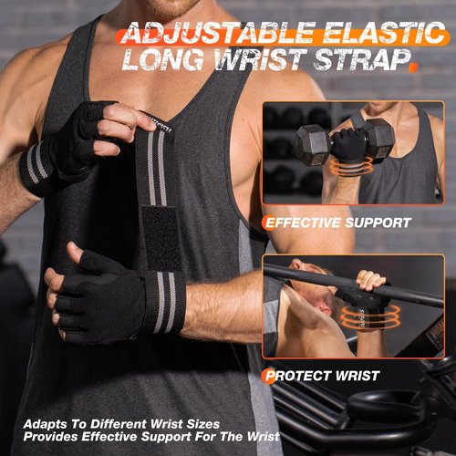SIMARI Workout Gym Gloves for Men Women, Weight Lifting Gloves with Wrist Wrap Support, SBR Pad Grip for Full Palm Protection, for Exercise, Fitness, Dumbbells, Barbell, Climbing, Fingerless